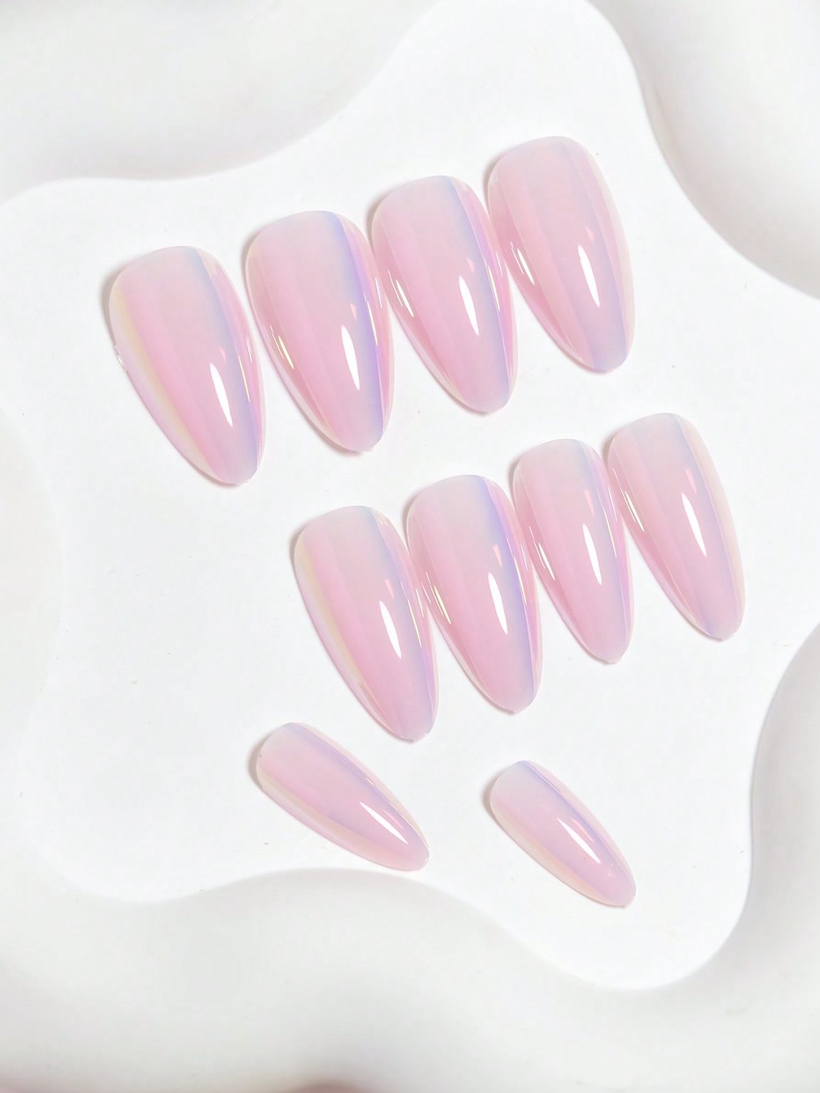 24pcs Magic Pink Chrome Shiny Medium Almond Press on Nails Holographic Nail Dust Ice Neon Mermaid Mirror Glitter Pearl Aurora Artificial Nails &1sheet Tape&1pc Nail File - Image 2