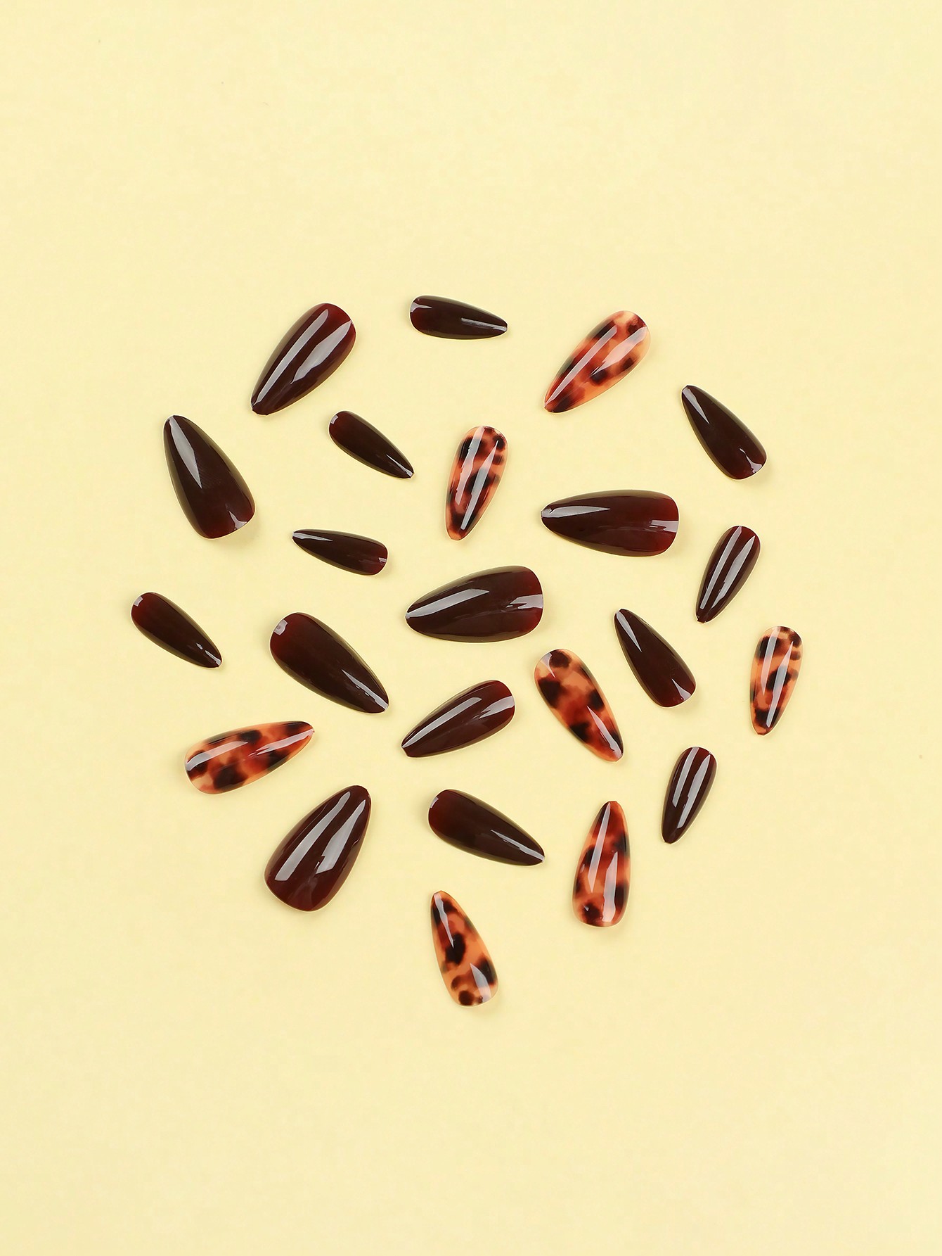 24pcs/set Reusable Almond Shaped Deep Brown Leopard Print False Nails, Suitable For Daily Wear - Image 3
