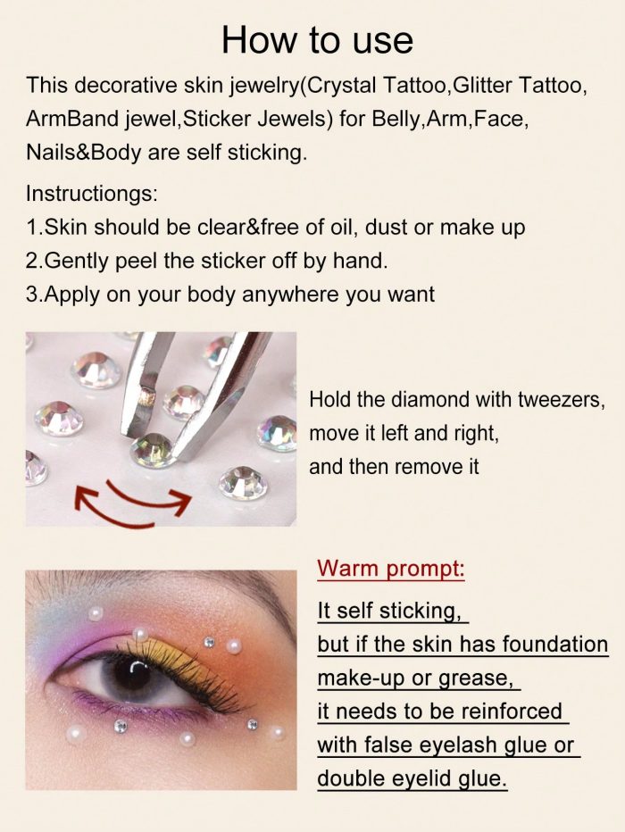 2pcs Pink Heart, Silver Star Shaped Under Eye Crystal Stickers, Diy Party Rave Festival Makeup Decoration - Image 7