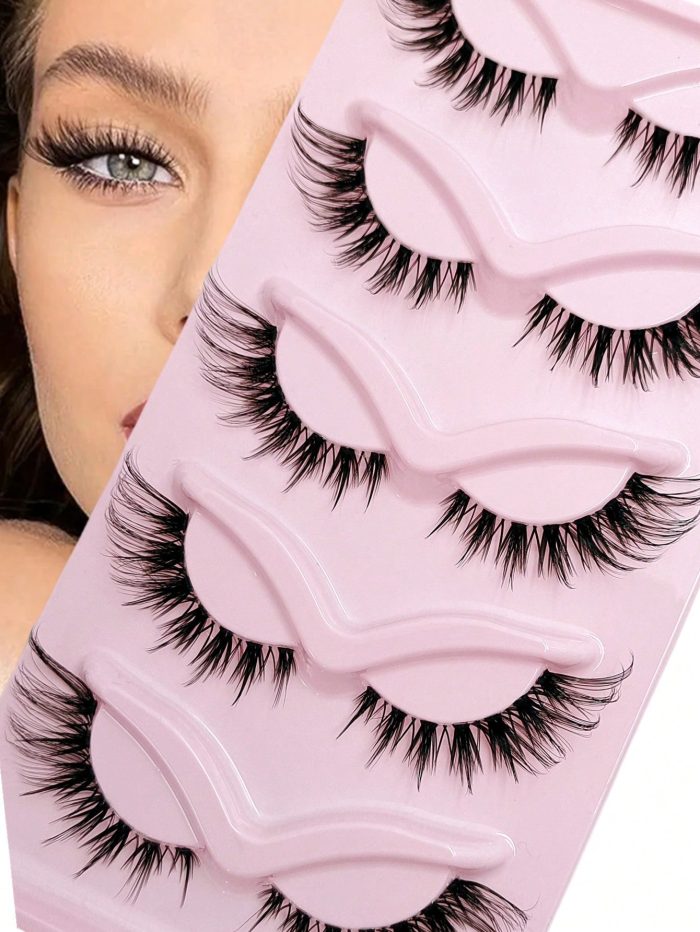 Asiteo 5 Pairs Cat Eye Lashes Faux Mink Eyelashes Clear Band Lashes Natural Look Wispy And Soft False Eyelashes Makeup Extension - Image 4