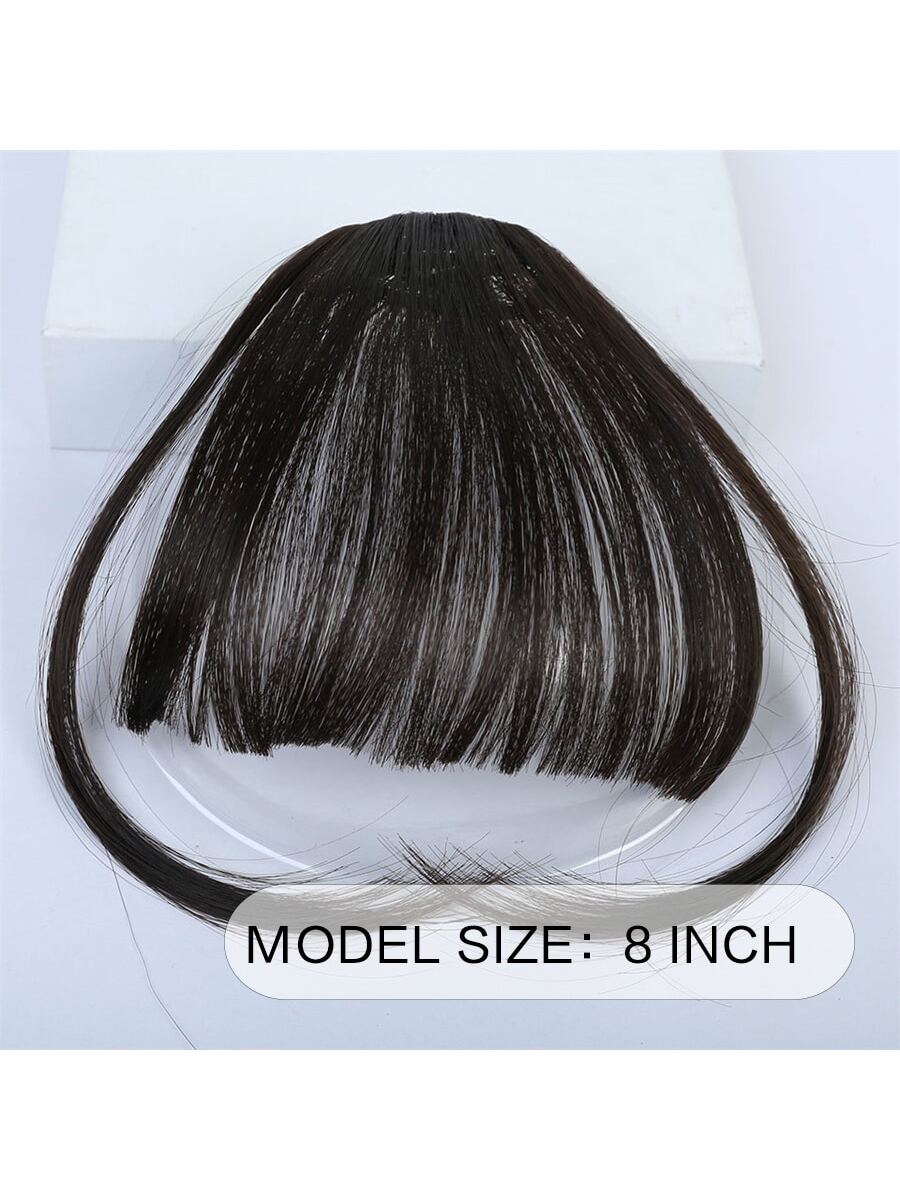 Clip In Bangs Front Neat Black Brown Bangs Hairpiece Synthetic Fake False Hair Piece Bangs Hairpiece Clip In Hair Extensions Heat Resistant Black-brown - Image 2