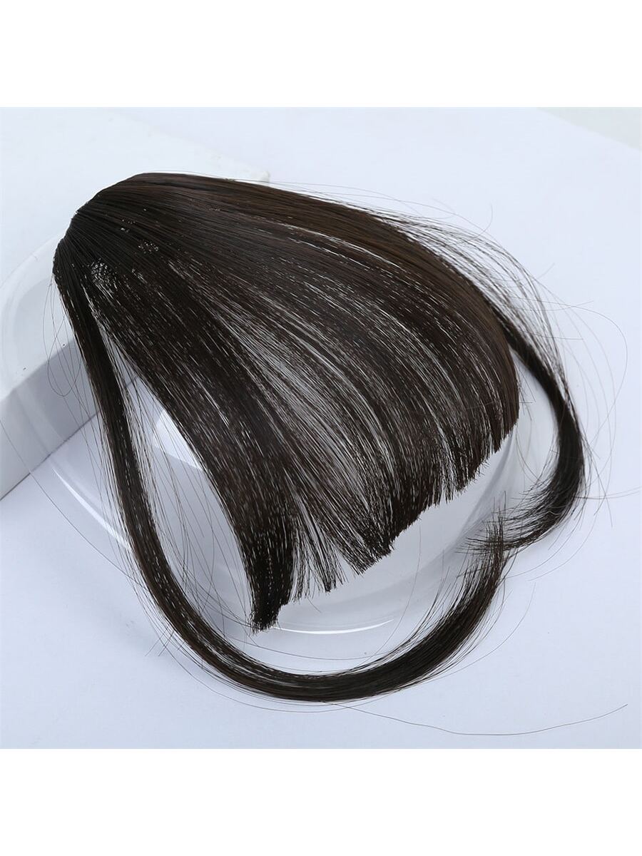 Clip In Bangs Front Neat Black Brown Bangs Hairpiece Synthetic Fake False Hair Piece Bangs Hairpiece Clip In Hair Extensions Heat Resistant Black-brown - Image 3