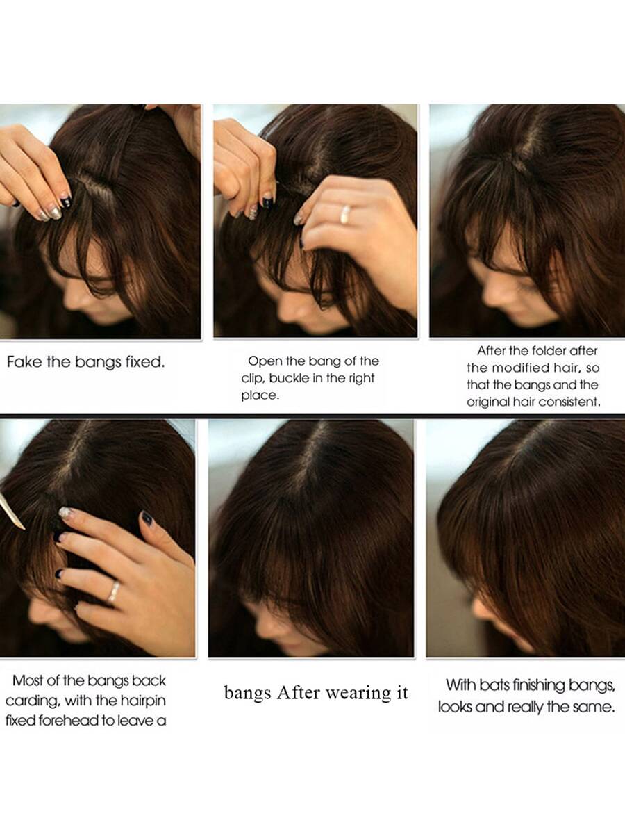 Clip In Bangs Front Neat Black Brown Bangs Hairpiece Synthetic Fake False Hair Piece Bangs Hairpiece Clip In Hair Extensions Heat Resistant Black-brown - Image 4