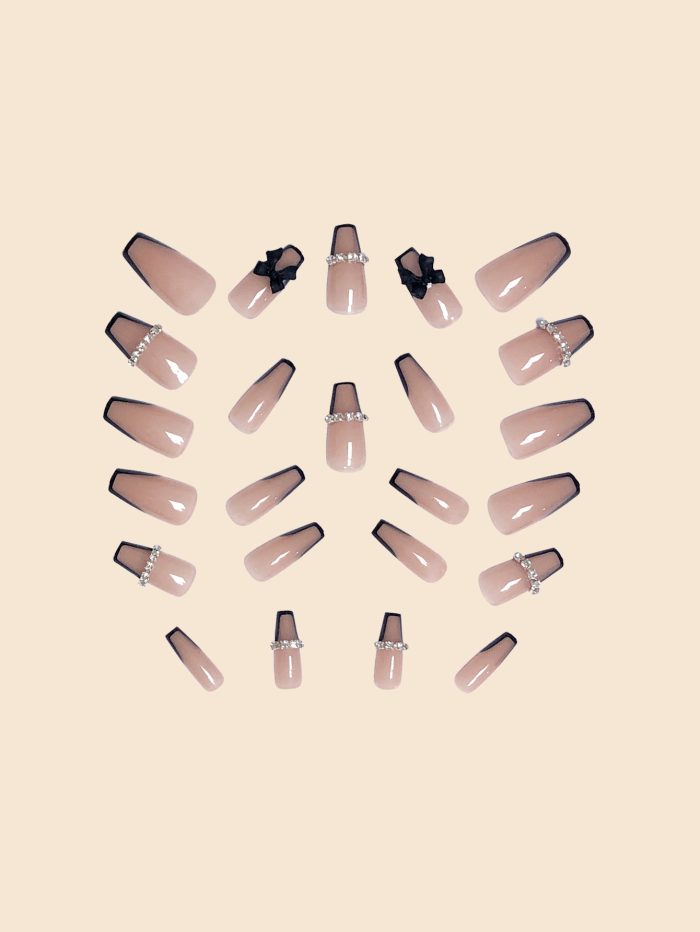 Get Glamorous With 24pcs Long Coffin 3D Bow Decor Glamorous Full Cover Fake Nail Kit - Image 4