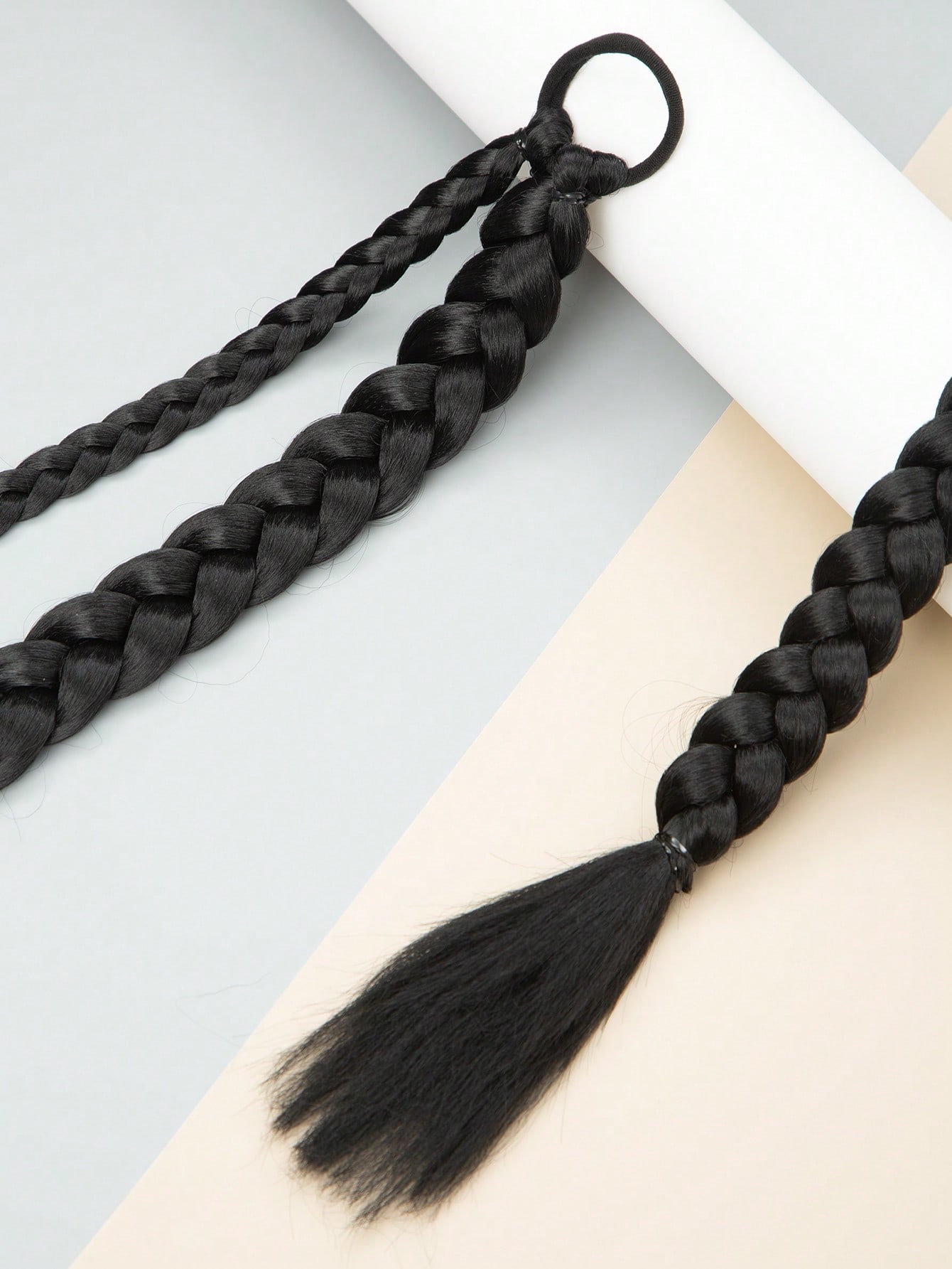 Long Braided Ponytail Extension with Hair Tie Straight Wrap Around Hair Extensions Ponytail Natural Soft Synthetic Hair Piece for Women Daily Wear 26inch 1pc Black - Image 4