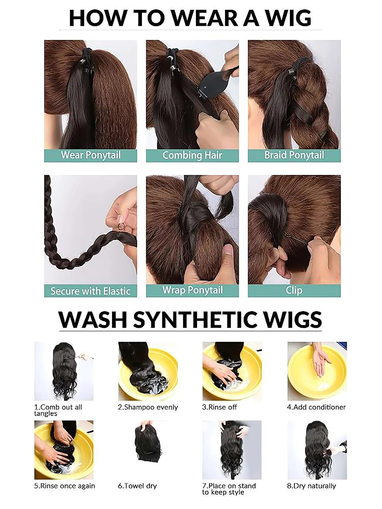 Long Braided Ponytail Extension with Hair Tie Straight Wrap Around Hair Extensions Ponytail Natural Soft Synthetic Hair Piece for Women Daily Wear 26inch 1pc Black - Image 7