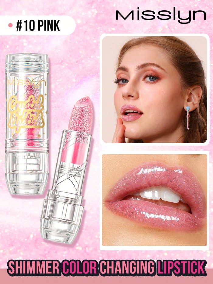 MissIyn MISSLYN SHIMMER COLOR CHANGING LIPSTICK, Temperature Changing Lipstick, Pearlescent Fine Flash, Non-Sticky Lip Gloss 10 Pink