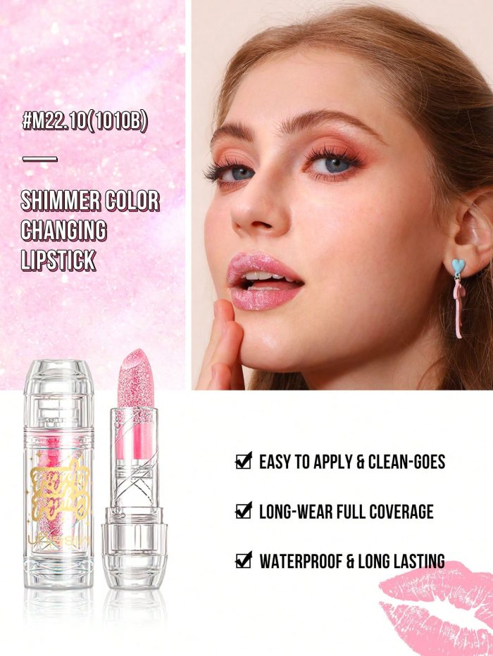 MissIyn MISSLYN SHIMMER COLOR CHANGING LIPSTICK, Temperature Changing Lipstick, Pearlescent Fine Flash, Non-Sticky Lip Gloss 10 Pink - Image 2
