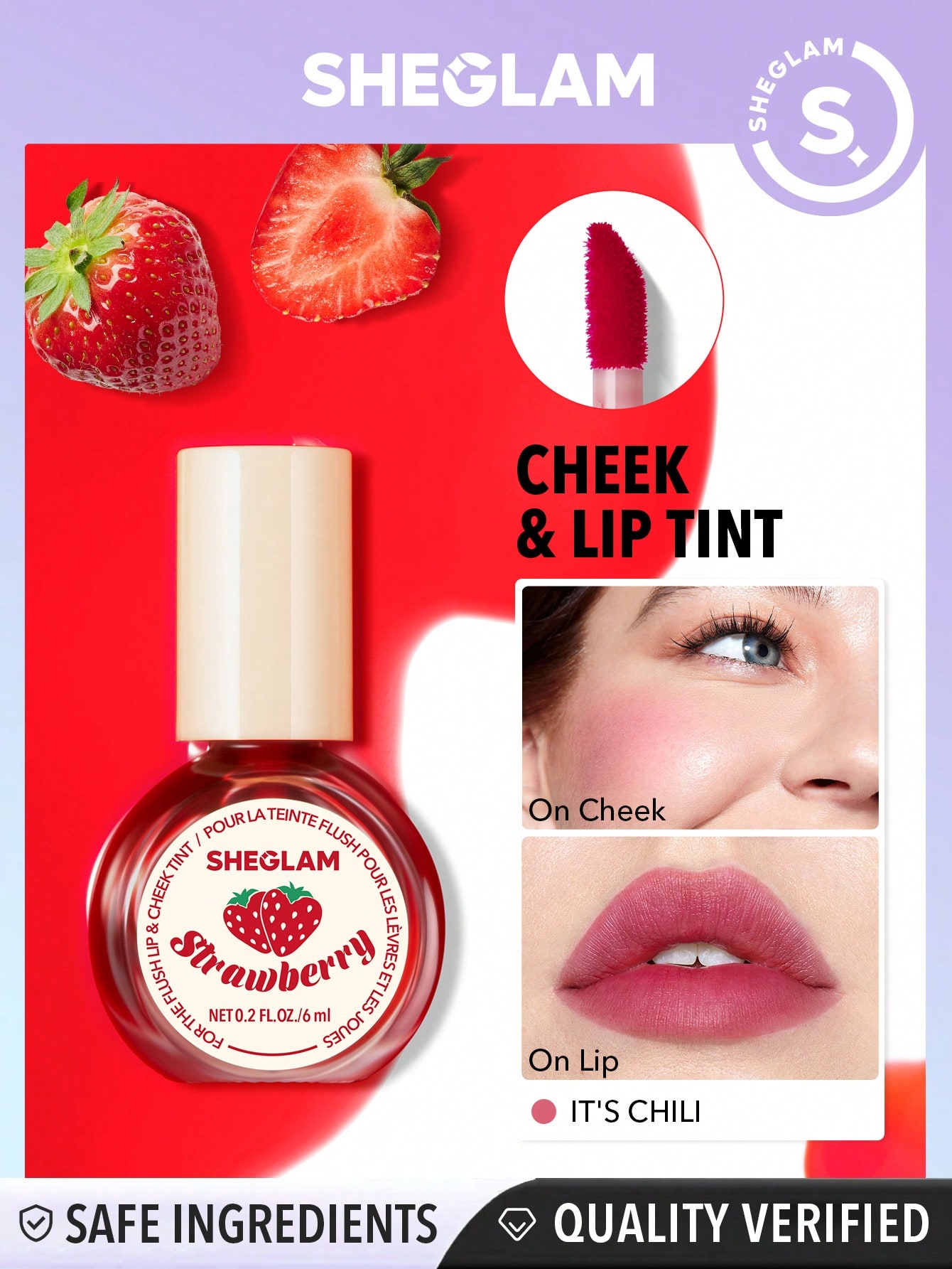 SHEGLAM For The Flush Lip & Cheek Tint-It's Chili Long-Lasting Matte Finish Lip Tint Easy-To-Use Lightweight Blush Moisturizing Lip Stain Liquid Lipstick