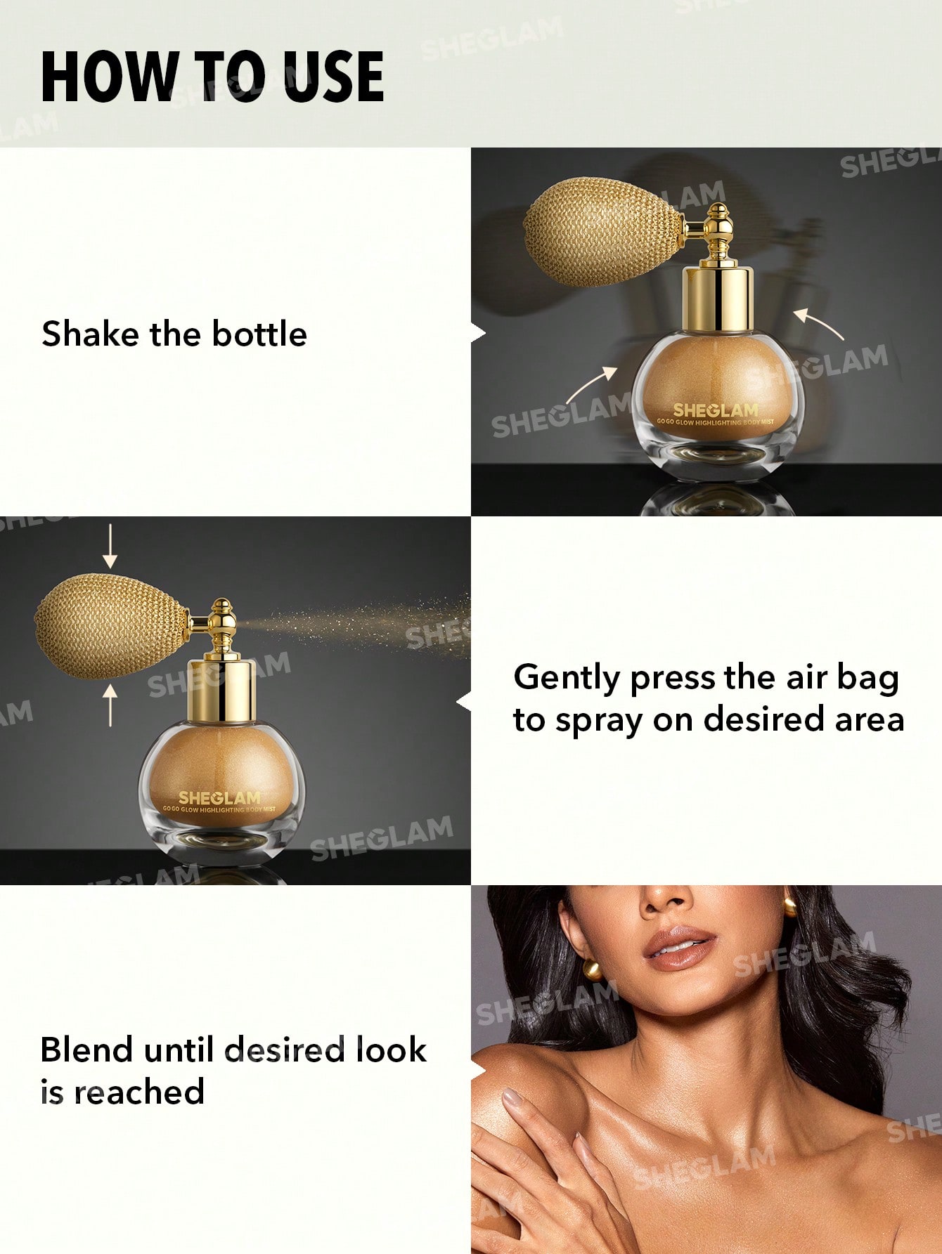 SHEGLAM Go Go Glow Highlighting Body Mist-Frosted Opal Body Glitter Powder Spray High-Shine Finish Multi-Use Shimmer Glow Highlighter Face Makeup - Image 5
