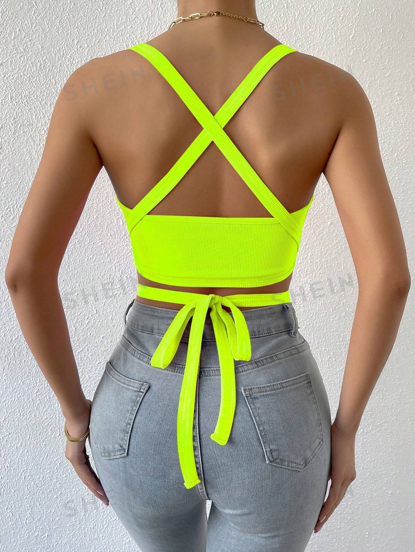 SHEIN BAE Crisscross Tie Back Crop Halter Top - Image 2