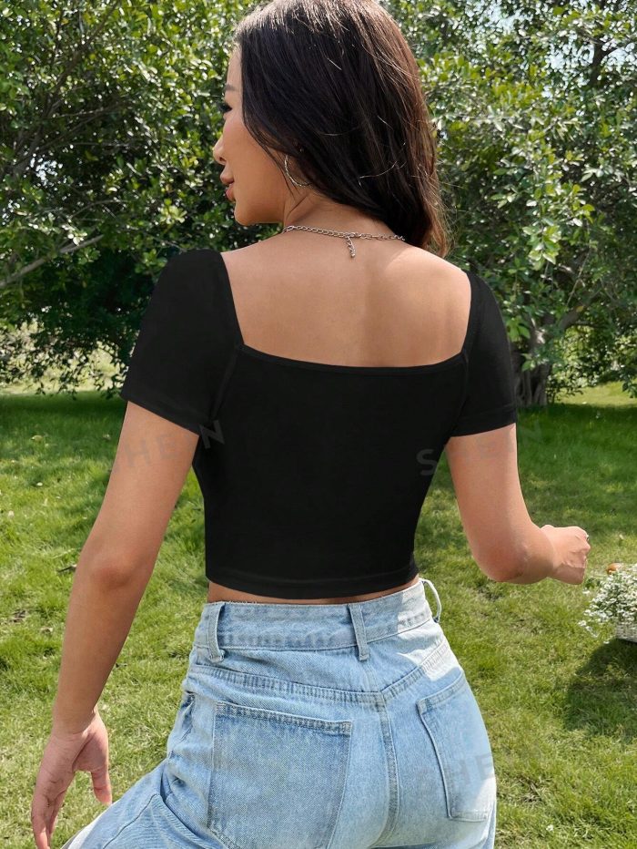 SHEIN EZwear Summer Square Neck Ruched Bust Crop Tee - Image 2