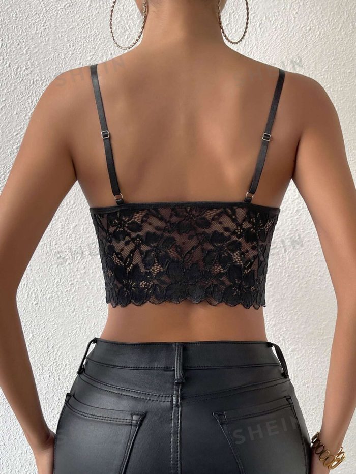 SHEIN Privé Solid Criss Cross Crop Lace Cami Top - Image 2