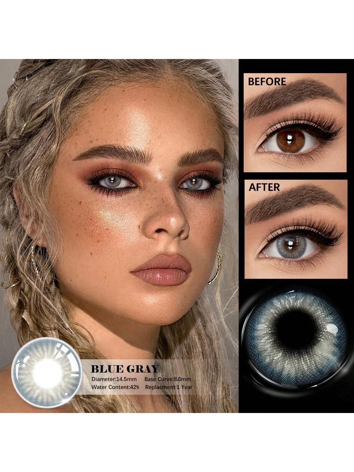 1 Pair Blue Soft Colored Contact Lenses 42% Water Content 1 Year Disposable Fashion Makeup Lenses