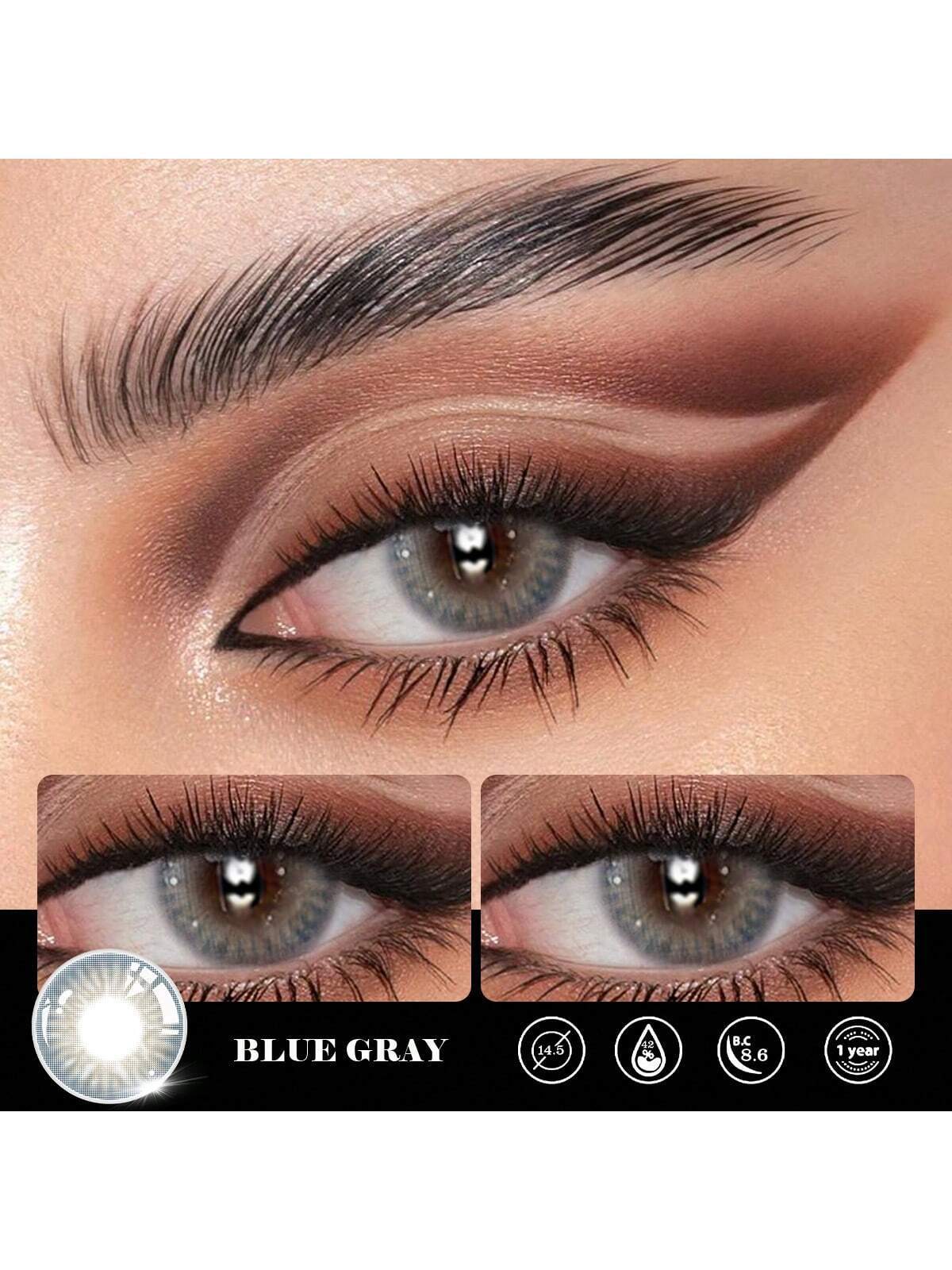 1 Pair Blue Soft Colored Contact Lenses 42% Water Content 1 Year Disposable Fashion Makeup Lenses - Image 3
