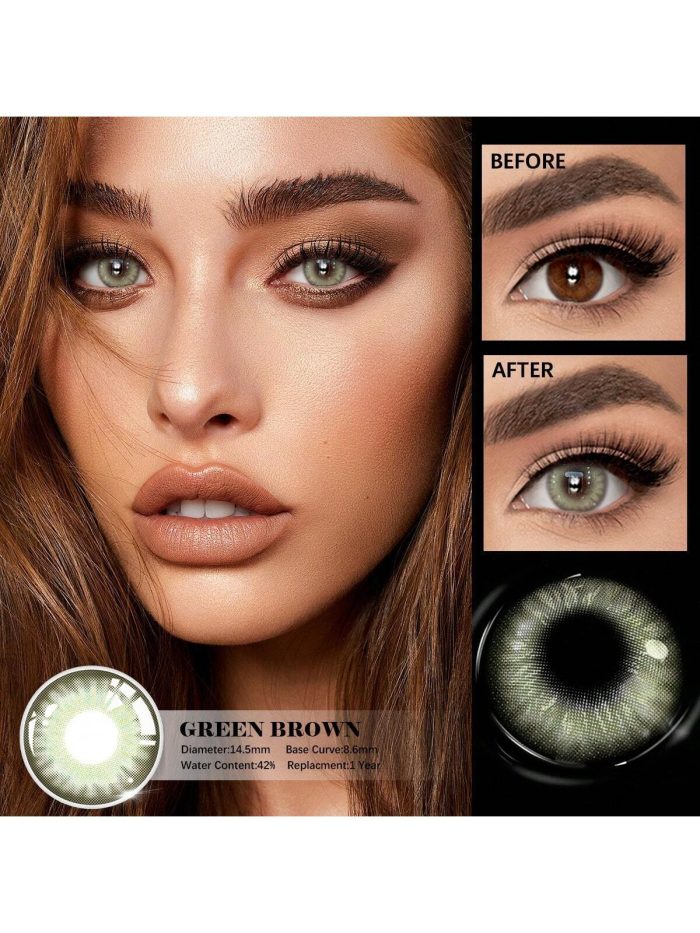 1 Pair Green Soft Colored Contact Lenses 42% Water Content 1 Year Disposable Fashion Makeup Lenses