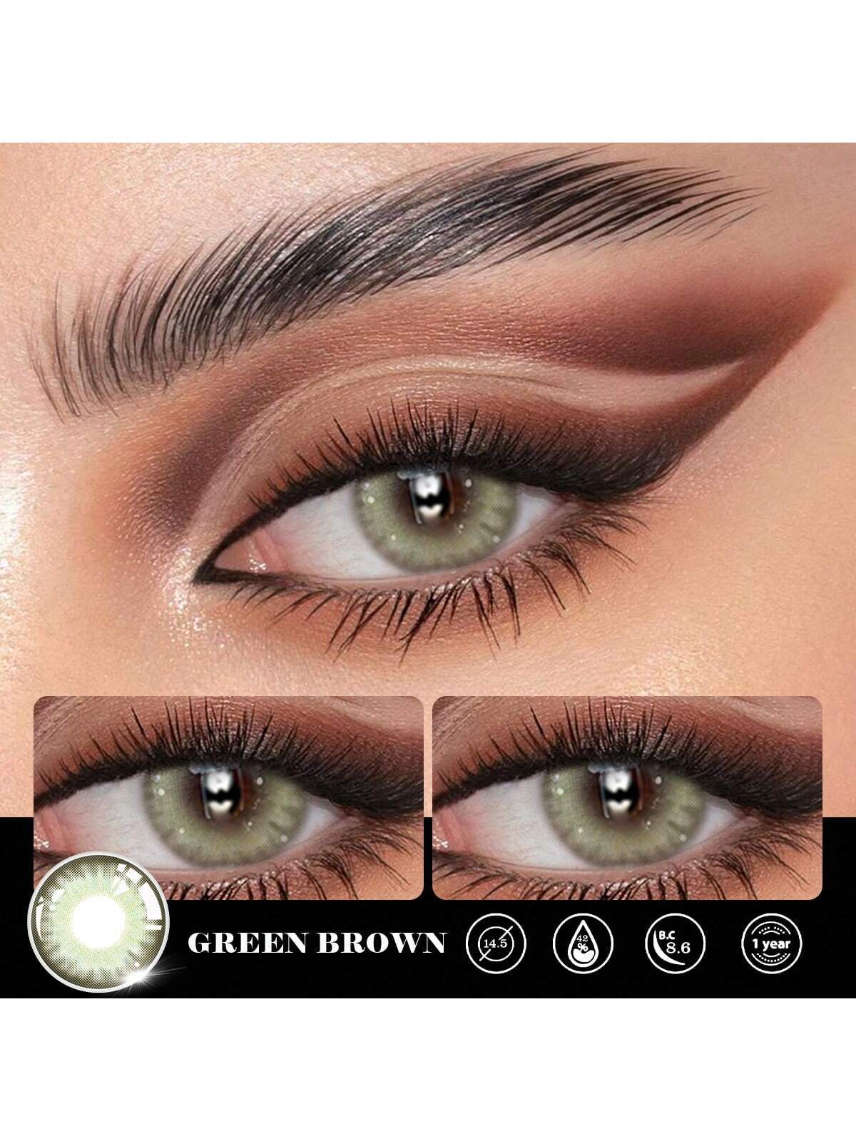 1 Pair Green Soft Colored Contact Lenses 42% Water Content 1 Year Disposable Fashion Makeup Lenses - Image 3