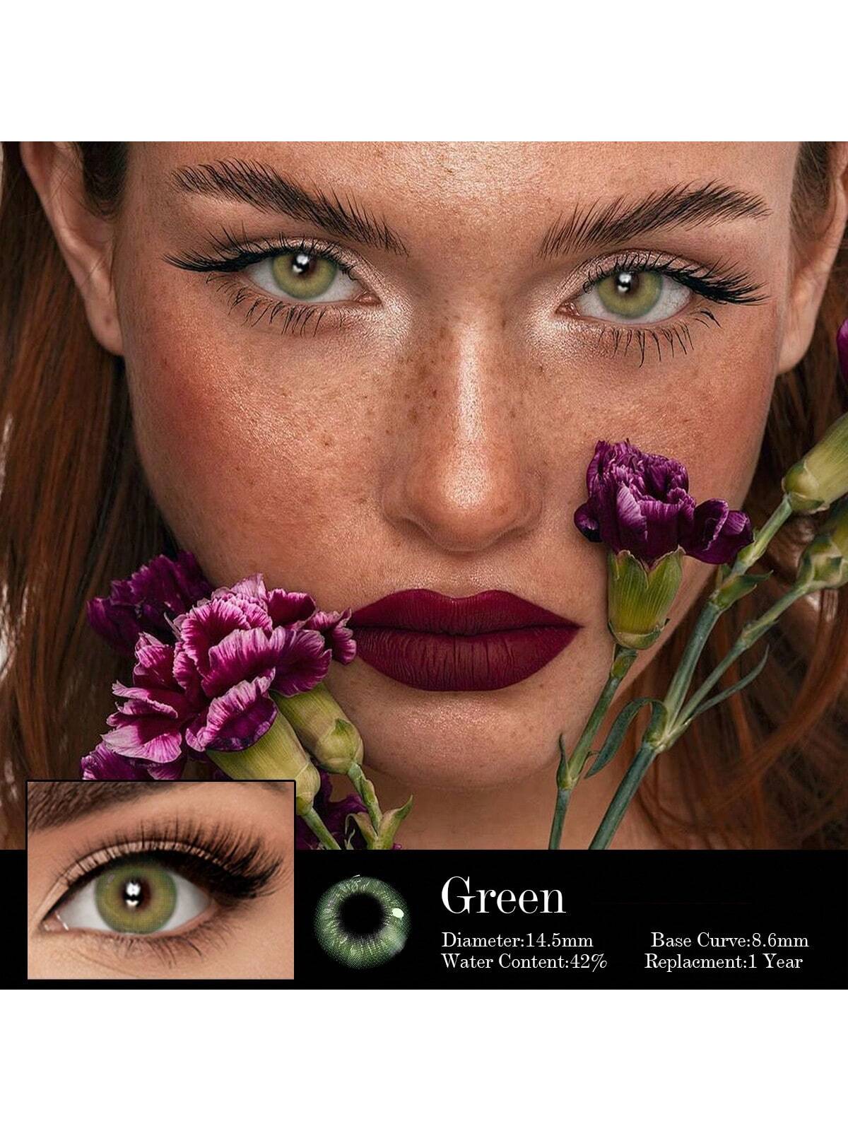 1 Pair Green Top Soft Colored Contact Lense 1 Year Disposable 2 Pieces Lenses