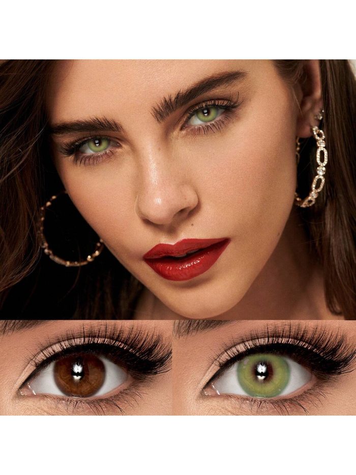 1 Pair Green Top Soft Colored Contact Lense 1 Year Disposable 2 Pieces Lenses - Image 5