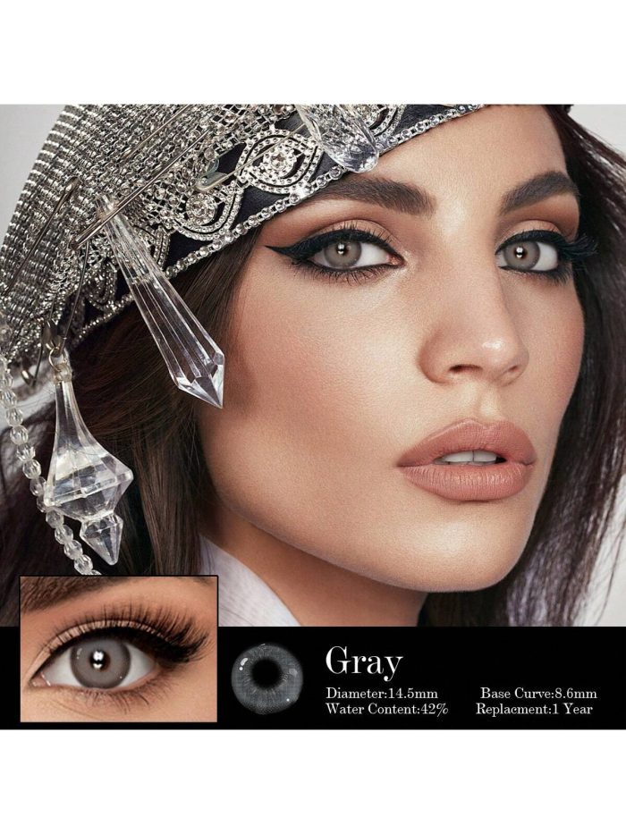 1 Pair Grey Top Soft Colored Contact Lense 1 Year Disposable 2 Pieces Lenses