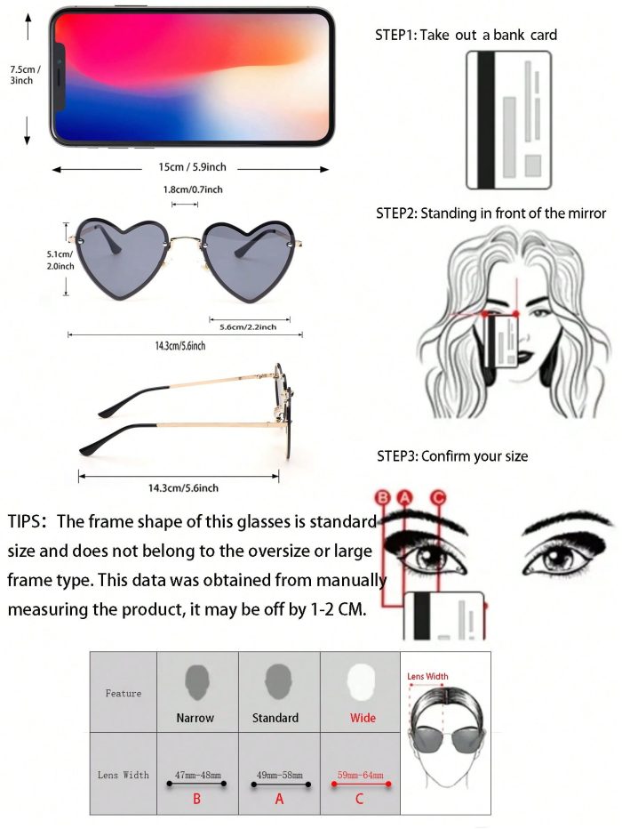 1pc Women Heart Shaped Design Sunglasses Rimless Tinted Lens - Image 5