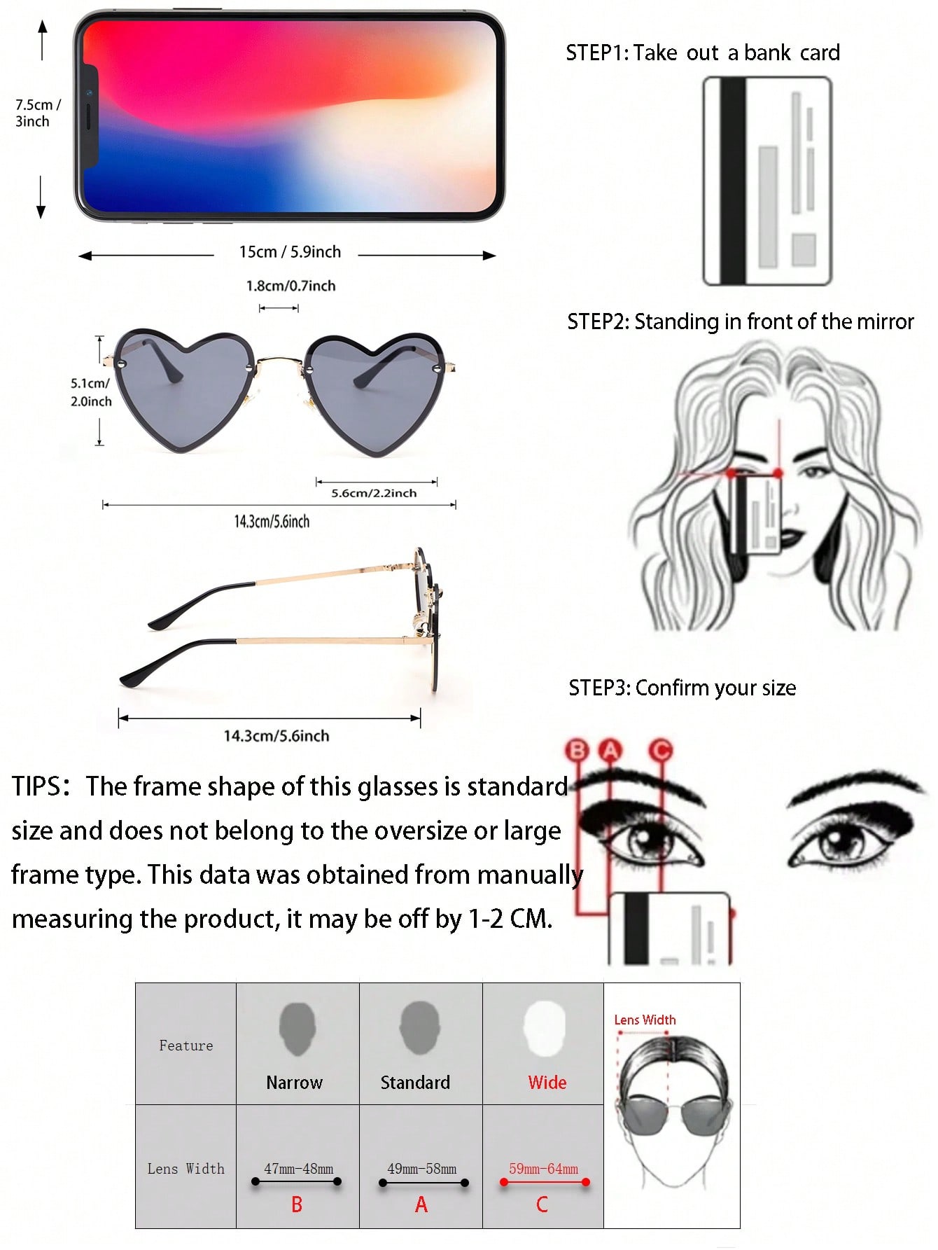 1pc Women Heart Shaped Design Sunglasses Rimless Tinted Lens - Image 5