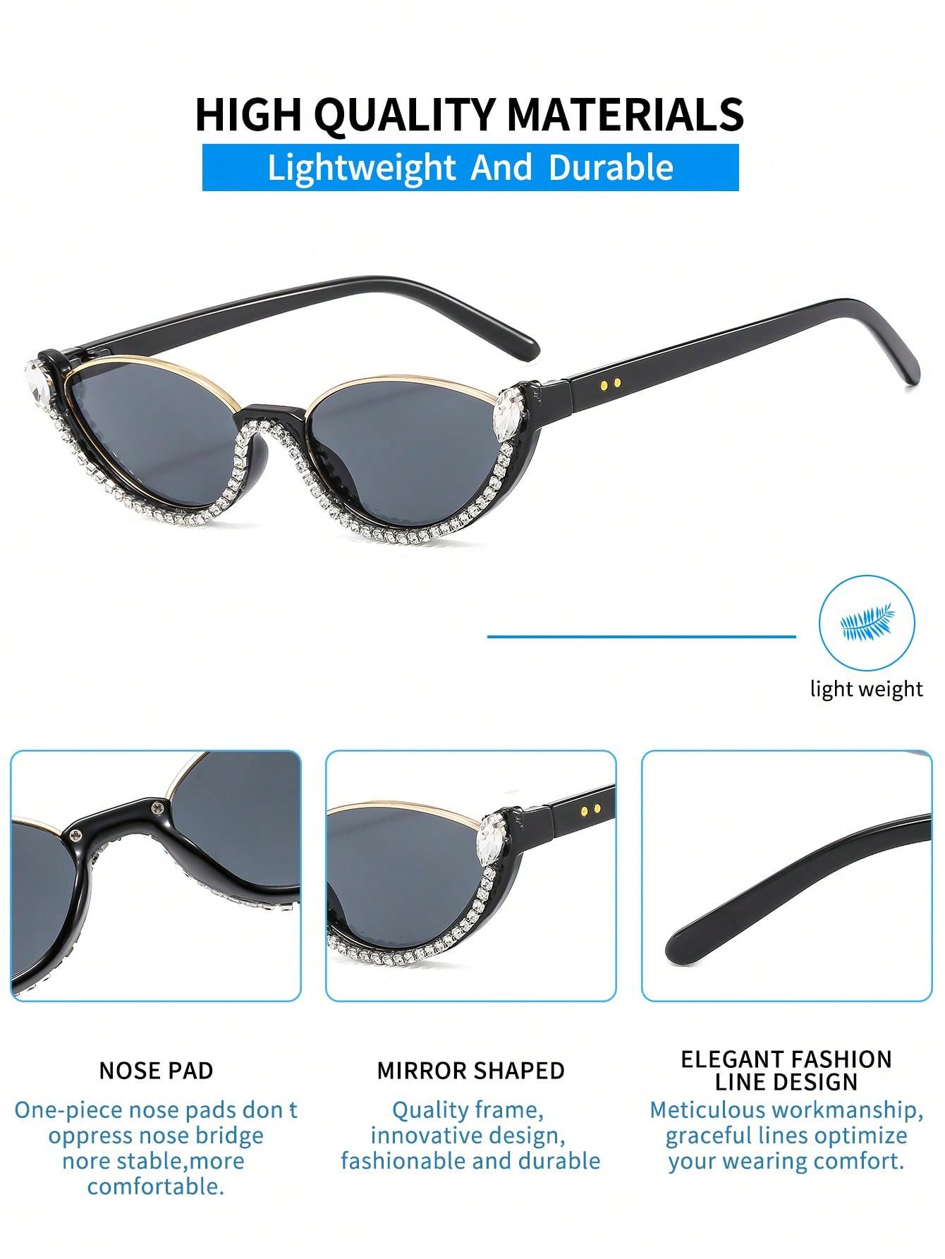 1pc Women's Cat Eye Shaped Sunglasses, Fashionable Pc Frame With Rhinestone - Image 3