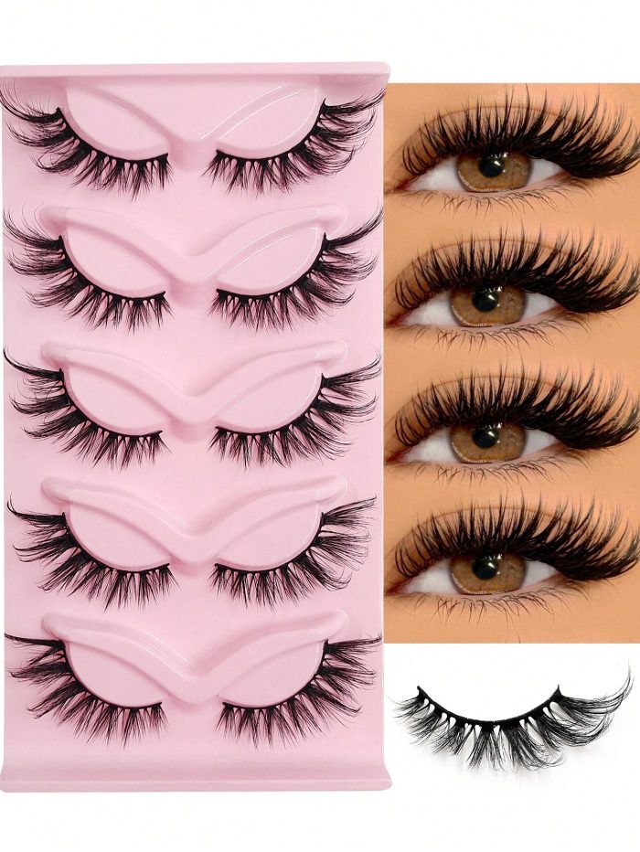 Asiteo 5 Pairs Cat Eye Lashes 3D Faux Mink Eyelashes Winged End Eye Elongated Eyelashes