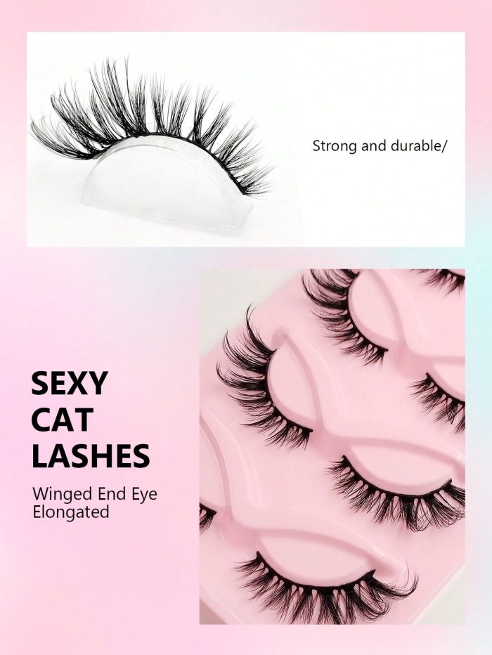 Asiteo 5 Pairs Cat Eye Lashes 3D Faux Mink Eyelashes Winged End Eye Elongated Eyelashes - Image 5