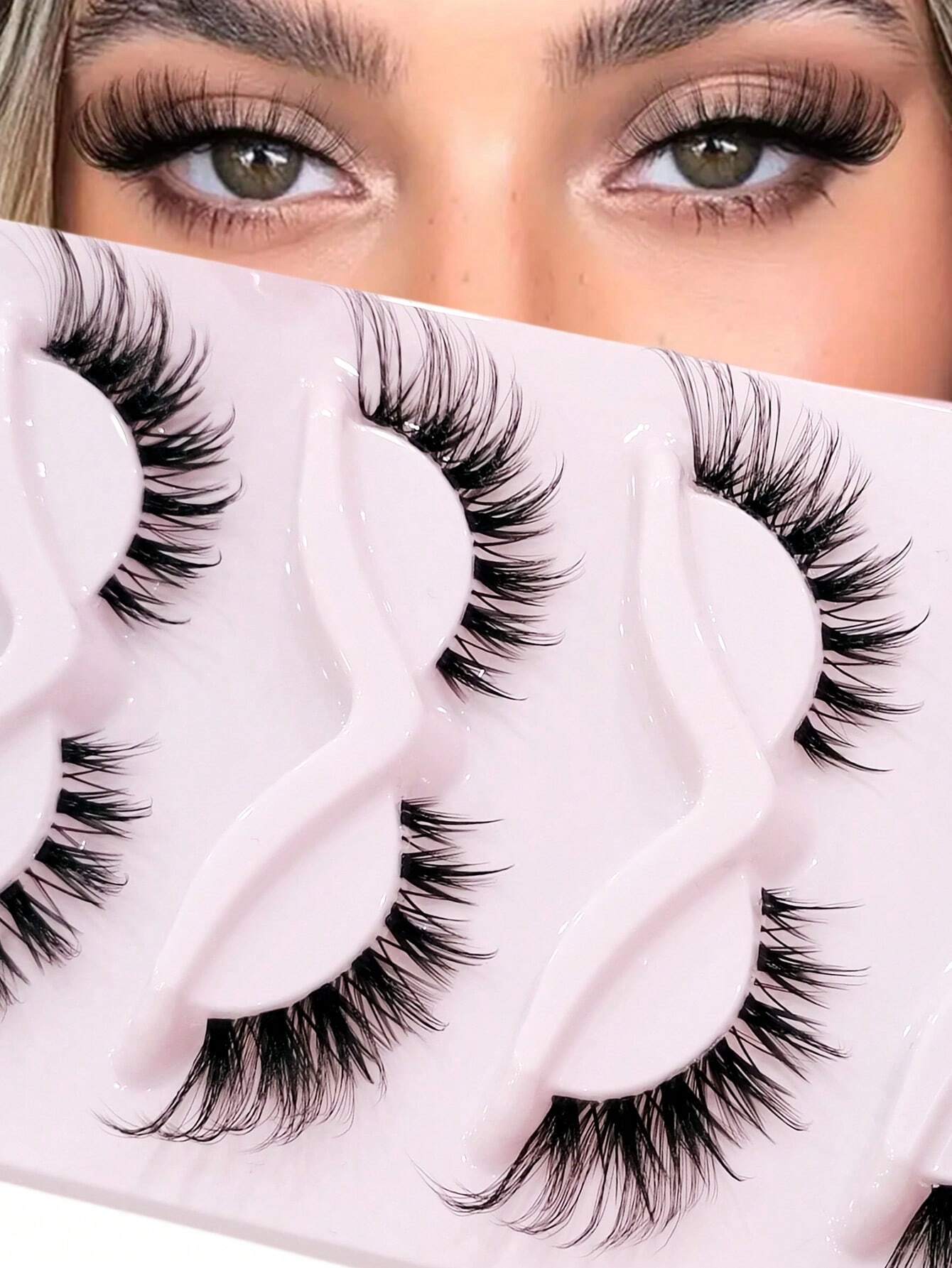 Asiteo 5 Pairs Cat Eye Lashes Faux Mink Eyelashes Clear Band Lashes Natural Look Wispy And Soft False Eyelashes Makeup Extension