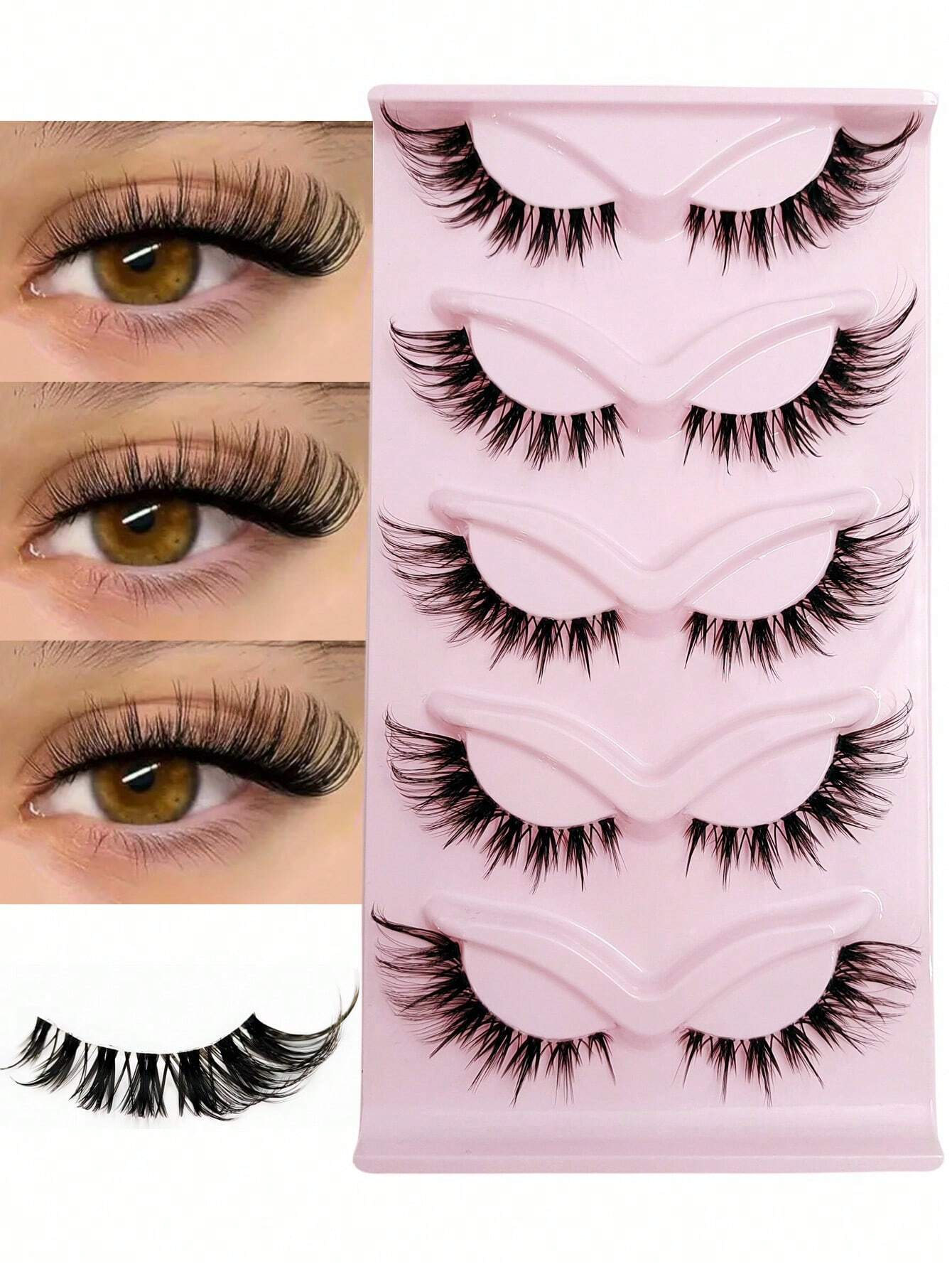 Asiteo 5 Pairs Cat Eye Lashes Faux Mink Eyelashes Clear Band Lashes Natural Look Wispy And Soft False Eyelashes Makeup Extension - Image 2