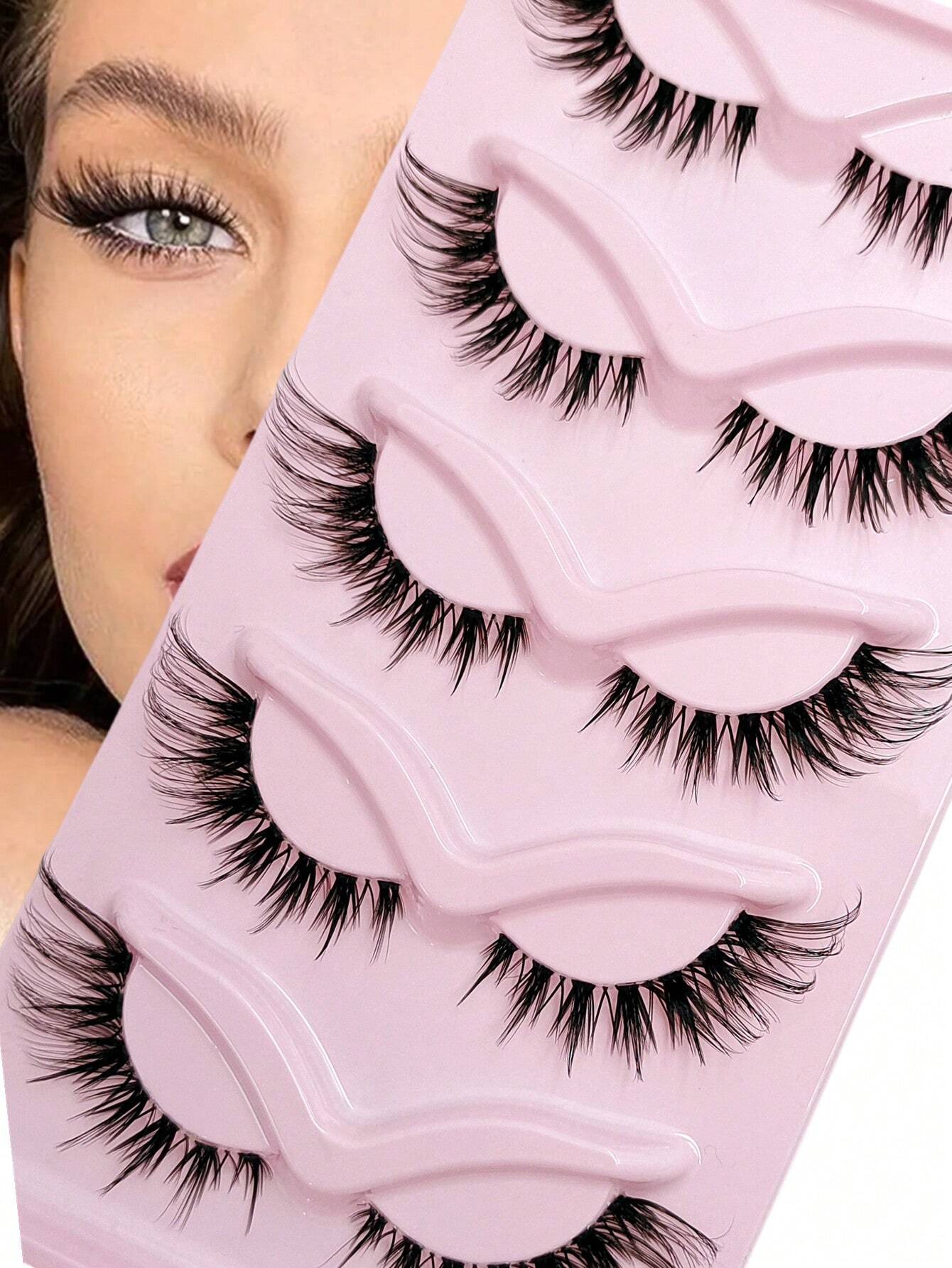 Asiteo 5 Pairs Cat Eye Lashes Faux Mink Eyelashes Clear Band Lashes Natural Look Wispy And Soft False Eyelashes Makeup Extension - Image 3