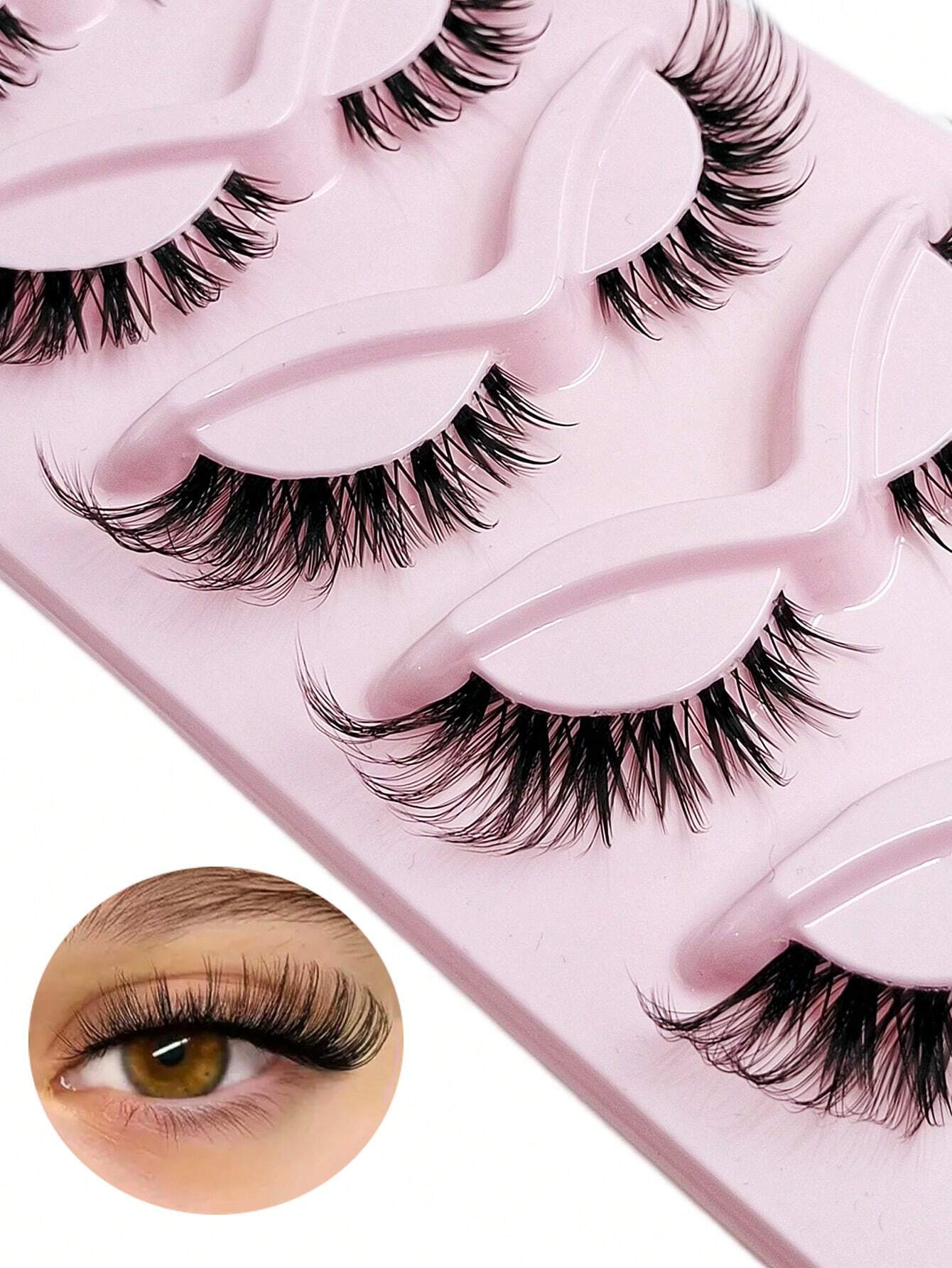 Asiteo 5 Pairs Cat Eye Lashes Faux Mink Eyelashes Clear Band Lashes Natural Look Wispy And Soft False Eyelashes Makeup Extension - Image 4