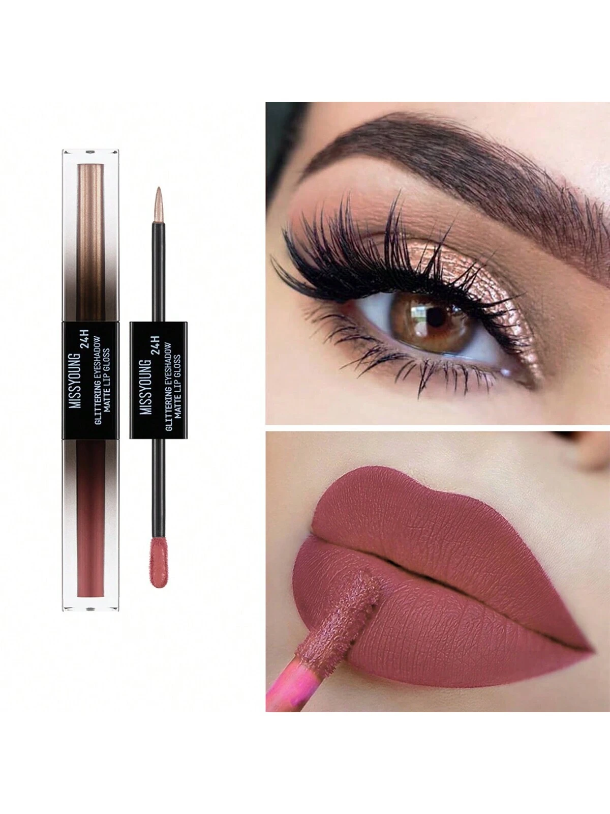 Double-Ended Matte Lip Gloss & Liquid Eyeshadow Highly Pigmented Lip Gloss Lips Eye Makeup 2-In-1 02 Shallow Coral