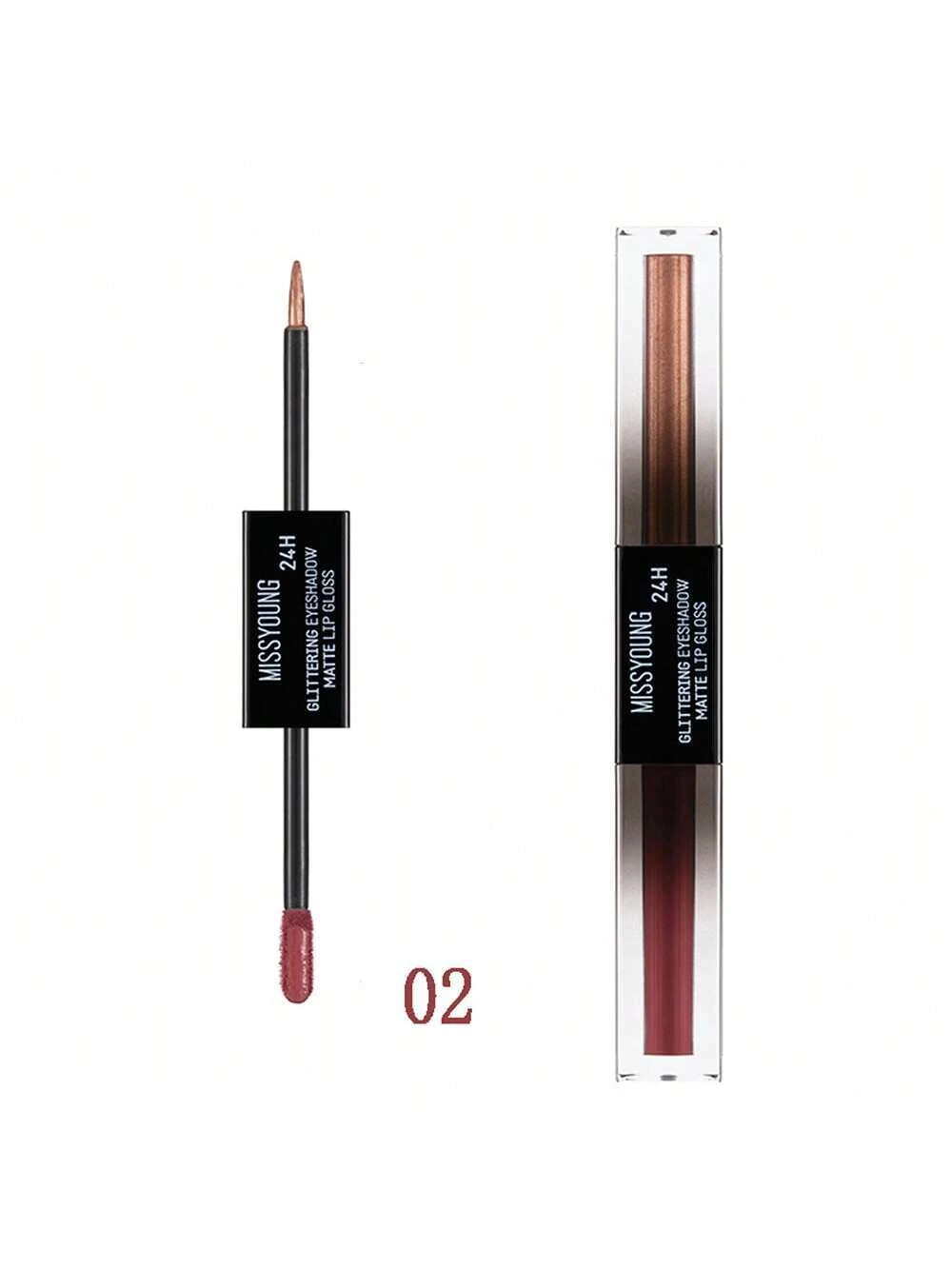 Double-Ended Matte Lip Gloss & Liquid Eyeshadow Highly Pigmented Lip Gloss Lips Eye Makeup 2-In-1 02 Shallow Coral - Image 3
