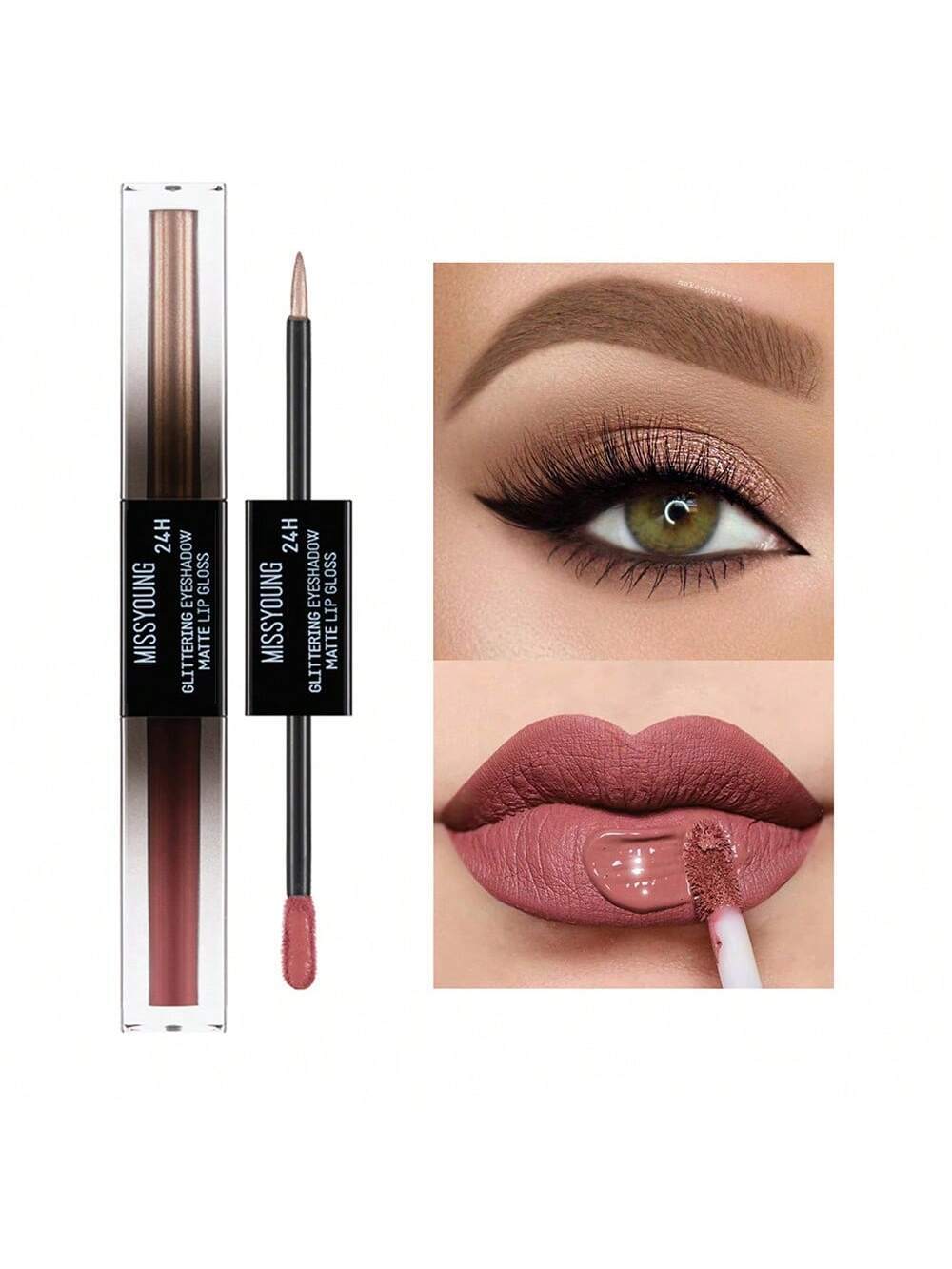 Double-Ended Matte Lip Gloss & Liquid Eyeshadow Highly Pigmented Lip Gloss Lips Eye Makeup 2-In-1 02 Shallow Coral - Image 4