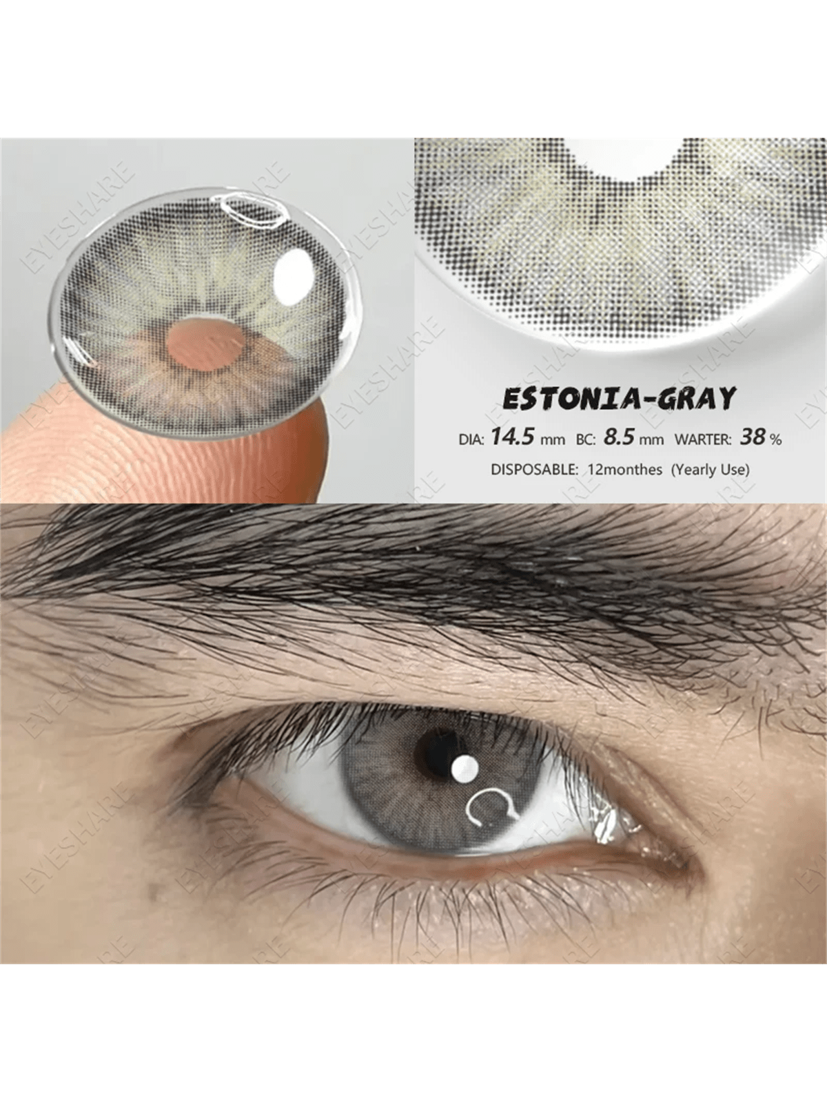 Eyeshare New Color Contact Lens Eye Contact Lenses 1 Pair Grey Lense Yearly Use Eye - Image 2