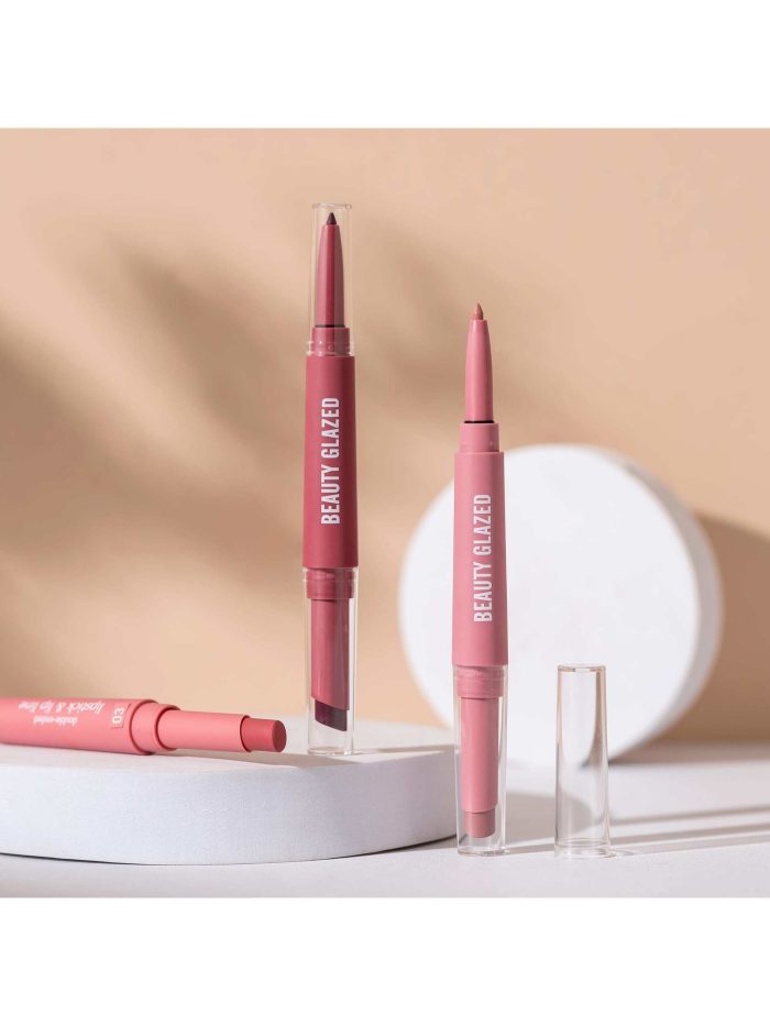 Lip Liner And Lipstick Make-up, 2-in-1 Double-headed Lipstick Set Waterproof Durable Matte Lipstick B136-01 - Image 2