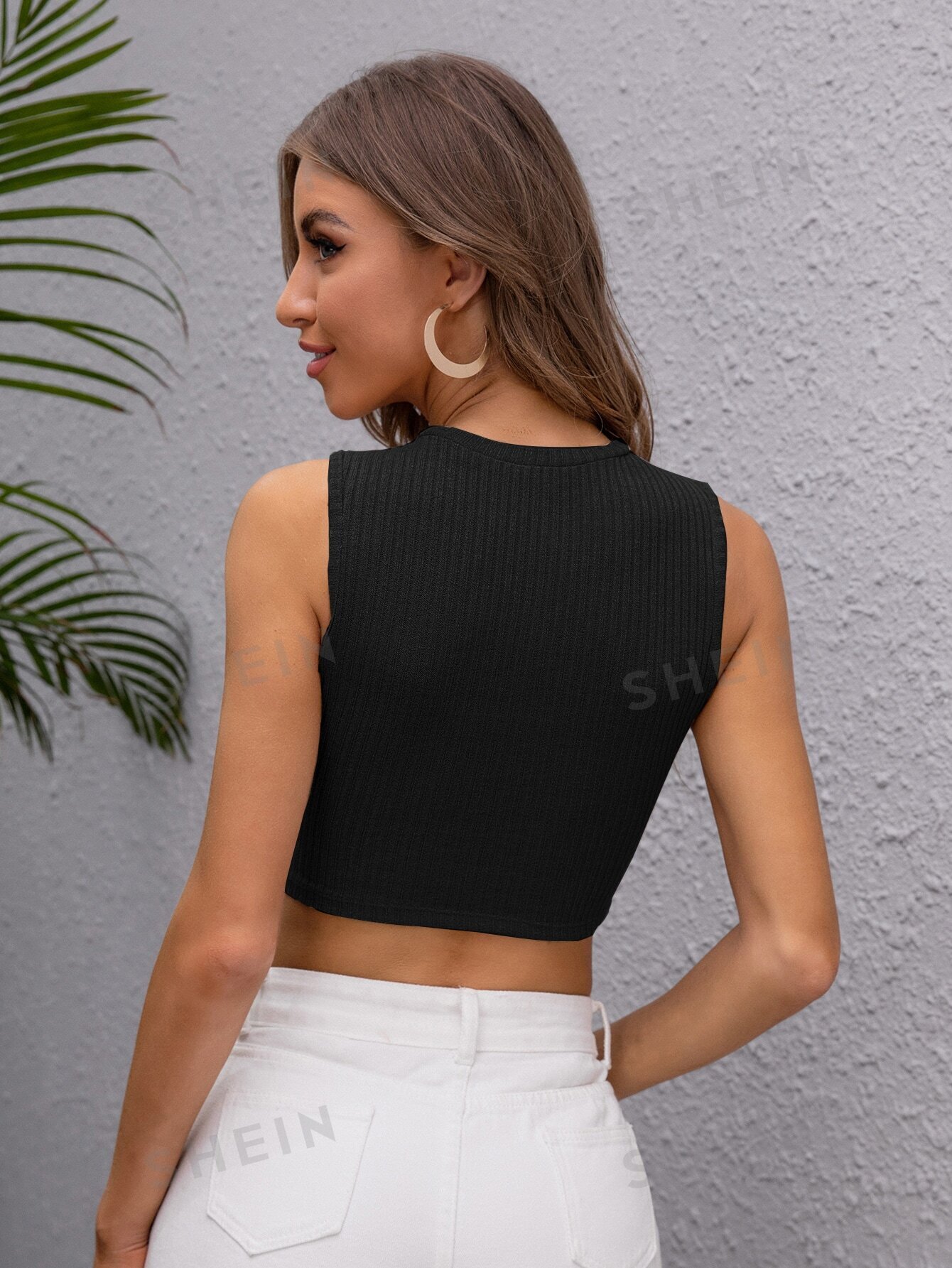 SHEIN Essnce Peekaboo Front Rib-knit Crop Tank Top - Image 2