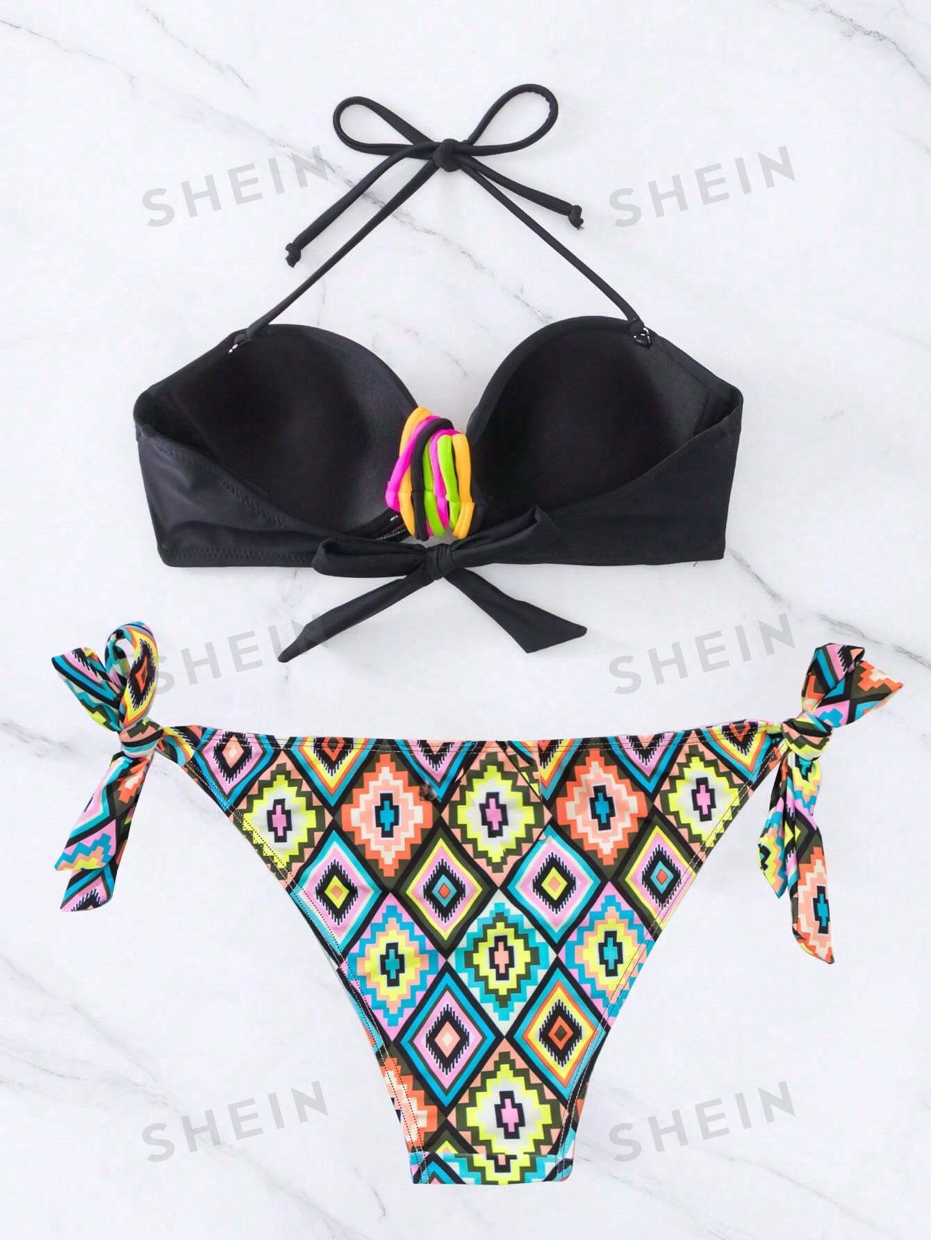 SHEIN Swim BohoFeel Geo Print Halter Push Up Bikini Swimsuit - Image 2