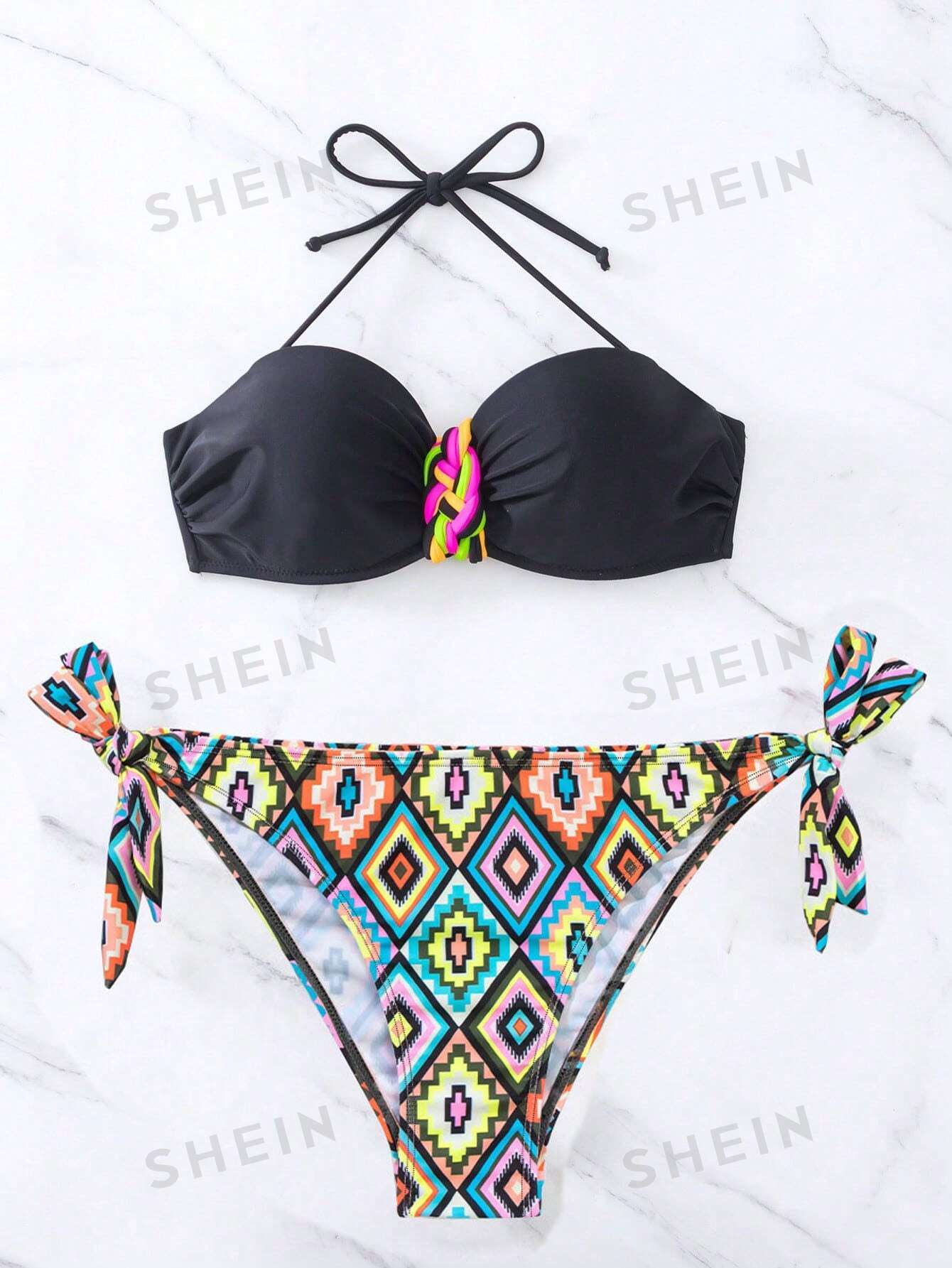 SHEIN Swim BohoFeel Geo Print Halter Push Up Bikini Swimsuit - Image 5