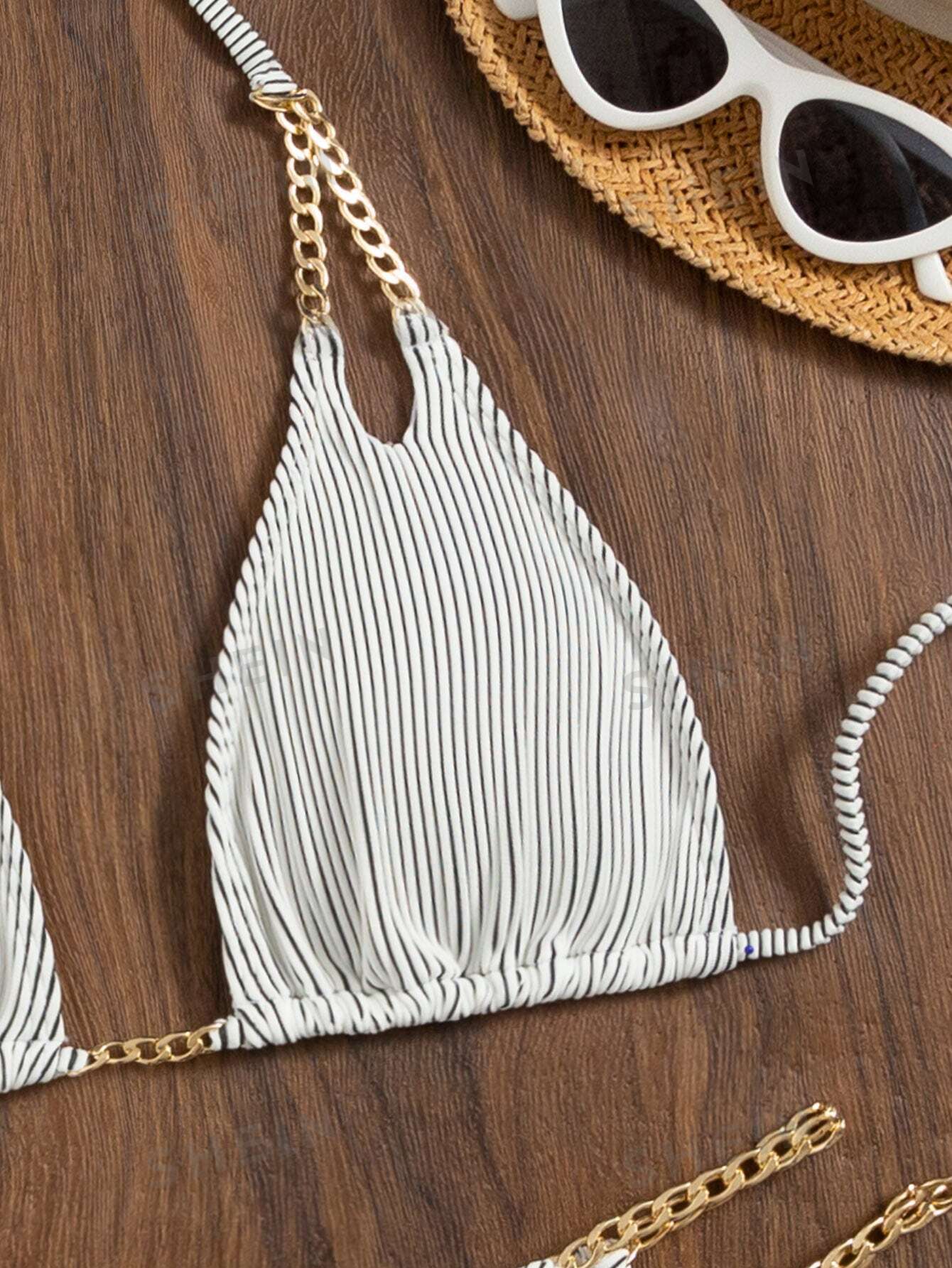 SHEIN Swim SXY Striped Chain Linked Halter Bikini Swimsuit - Image 5