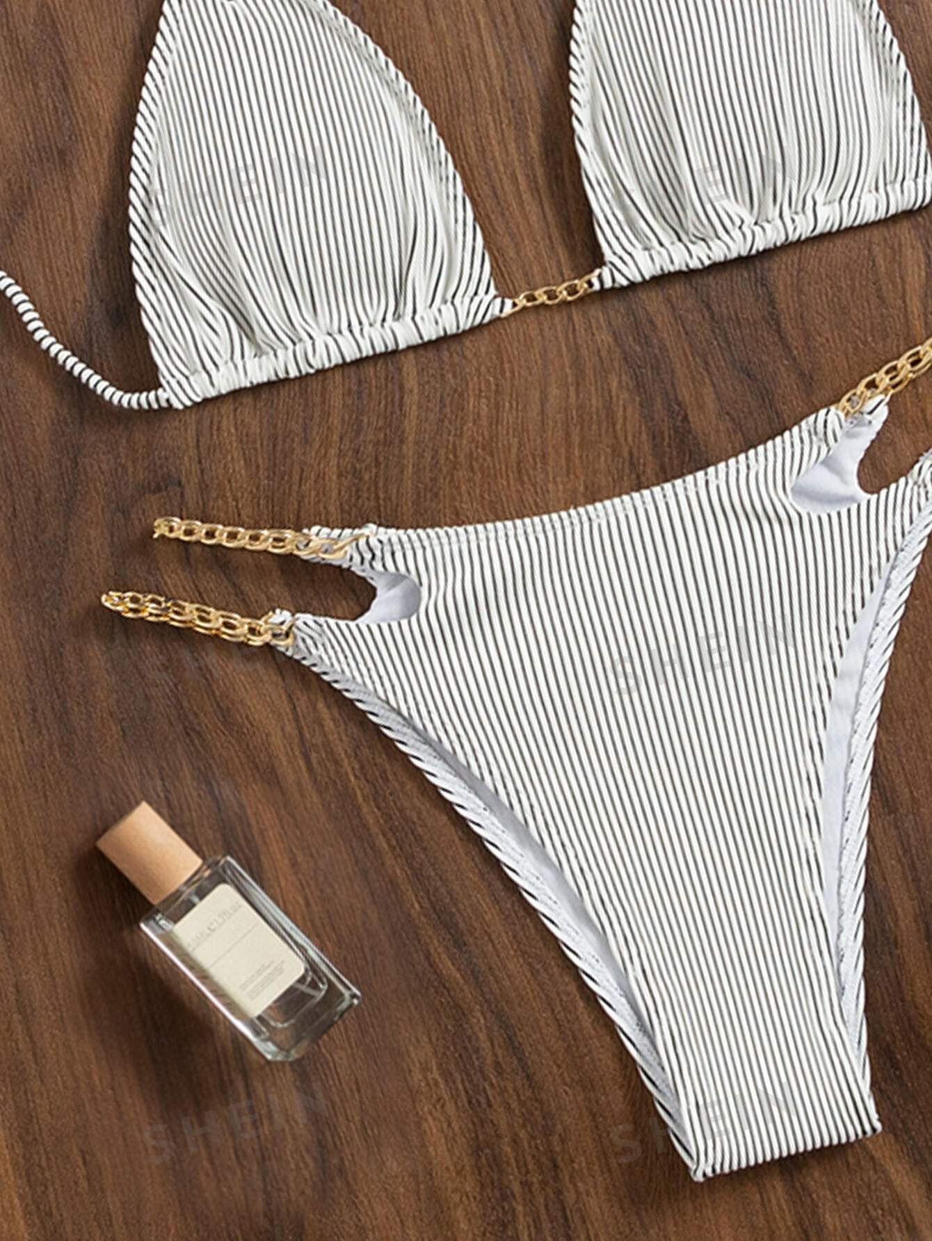 SHEIN Swim SXY Striped Chain Linked Halter Bikini Swimsuit - Image 6