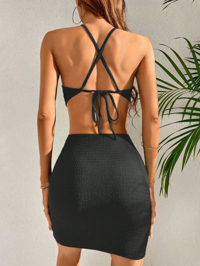 SHEIN VCAY Backless Halter Neck Knotted Dress - Image 2