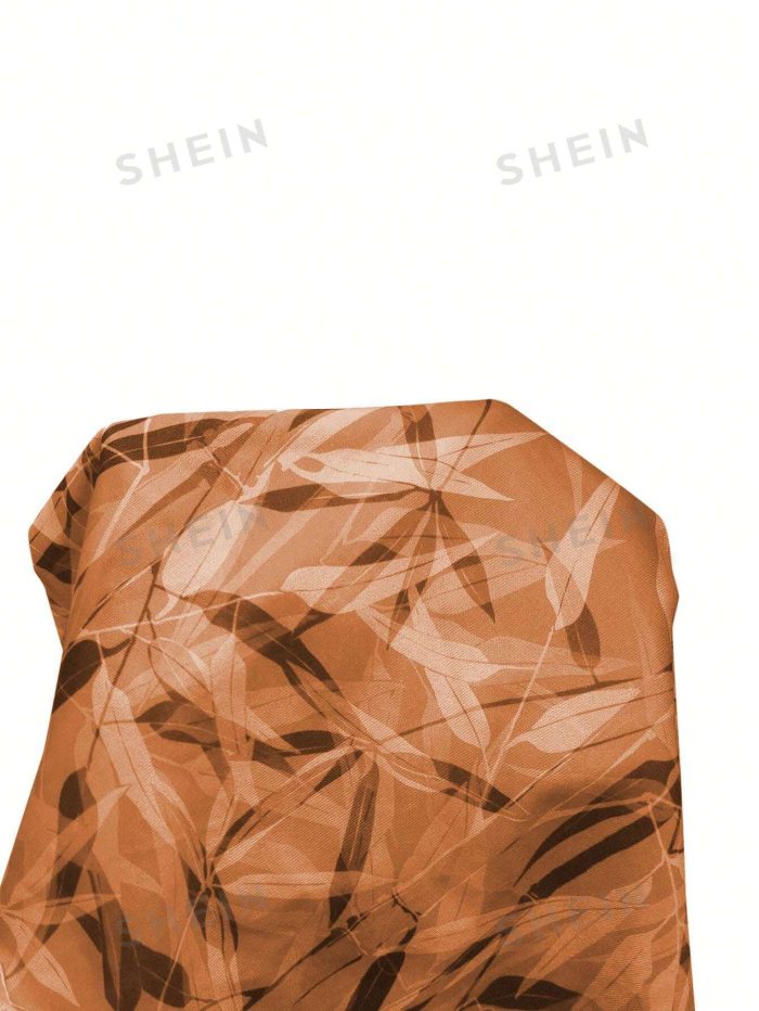SHEIN VCAY Plants Print Cut Out Drawstring Front Split Thigh Halter Neck Dress - Image 5