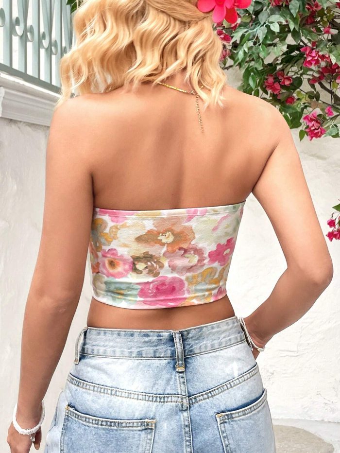 SHEIN WYWH Floral Printed Vacation Style Women's Strapless Top - Image 2