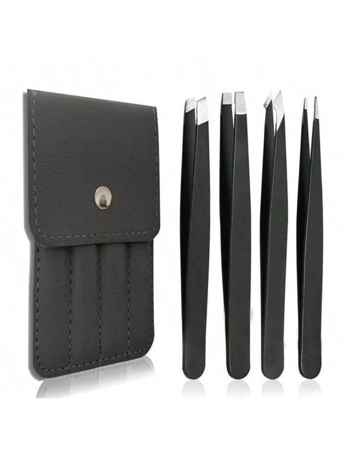 4 Pcs Precision Tweezers Set for Eyebrows,Professional Stainless Steel Tweezers for Eyebrows