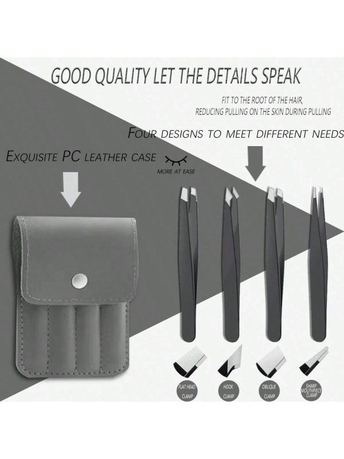 4 Pcs Precision Tweezers Set for Eyebrows,Professional Stainless Steel Tweezers for Eyebrows - Image 2