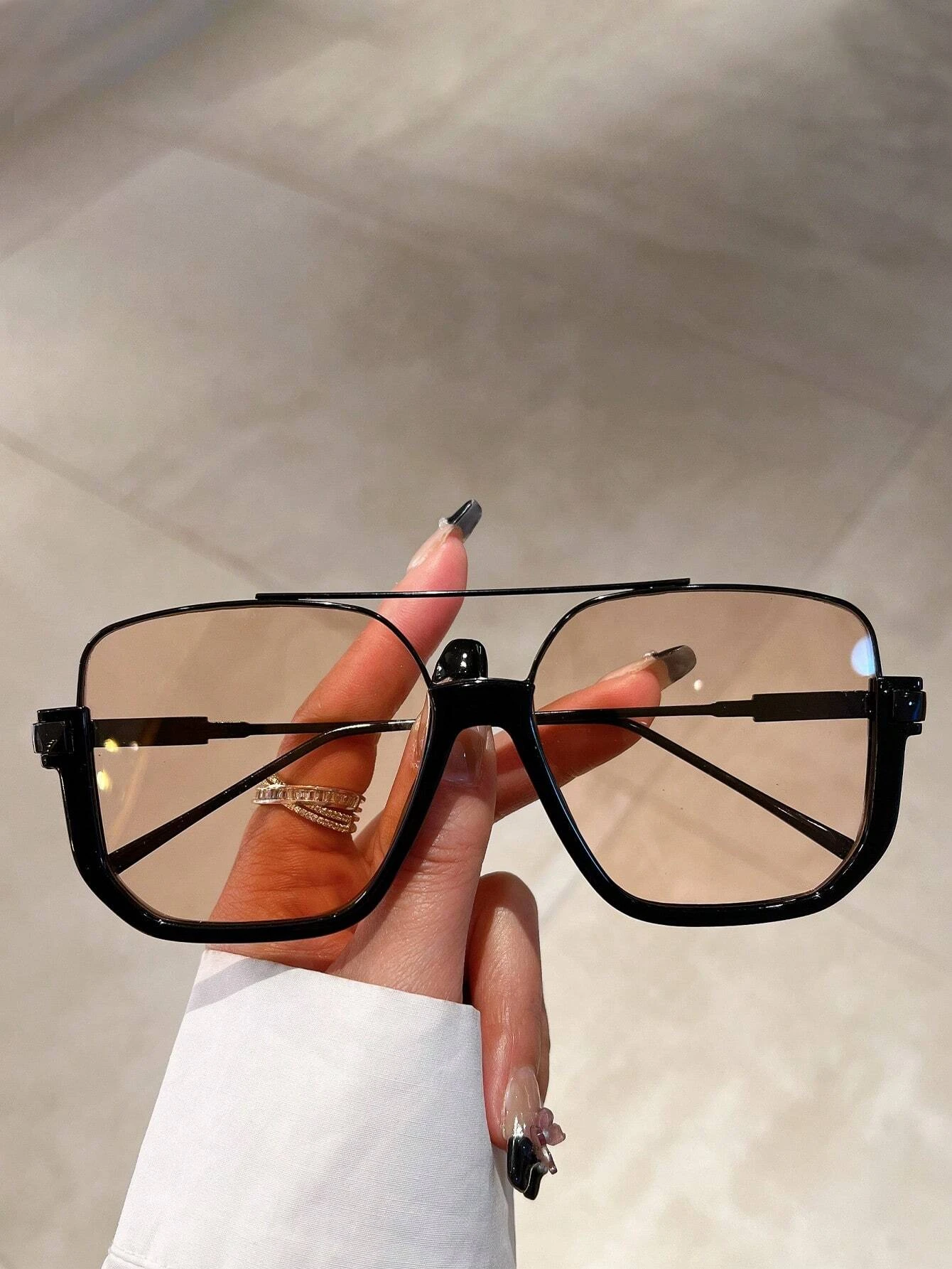1Pair Women Top Bar Geometric Frame Tinted Lens Fashion Glasses For Daily Life Decoration