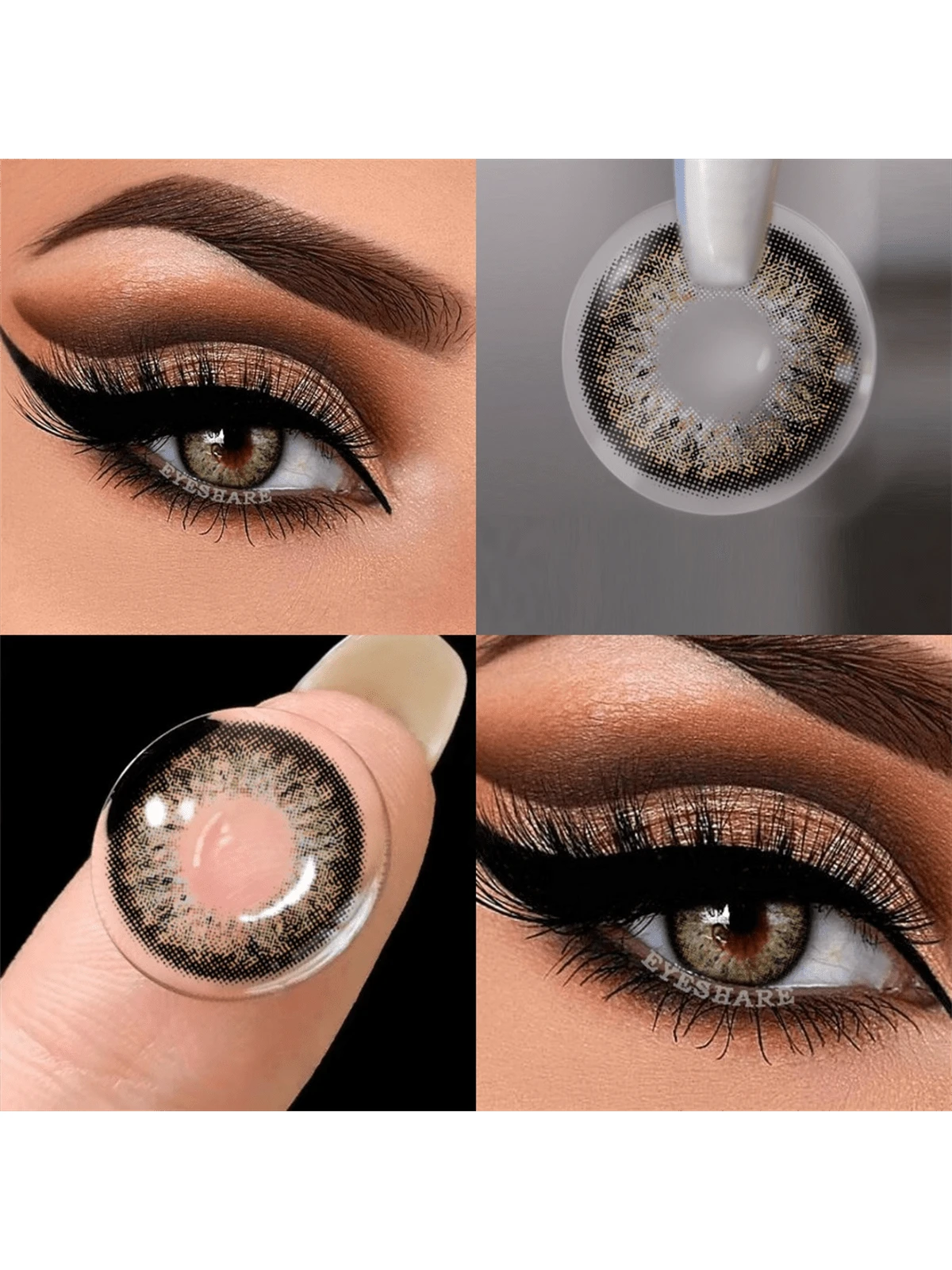 1 Pair Of Brown Enlarging Hema Colored Contact Lenses, Large Diameter & Yearly Disposable, Suitable For Dating Or Daily Wear